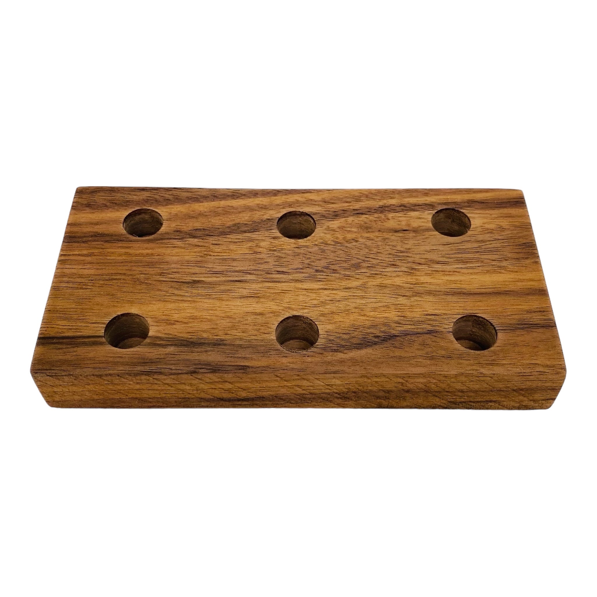 6 Hole Wood Display Stand Holder For 14mm Bong Bowl Pieces Or Quartz Bangers - Flat Black Walnut