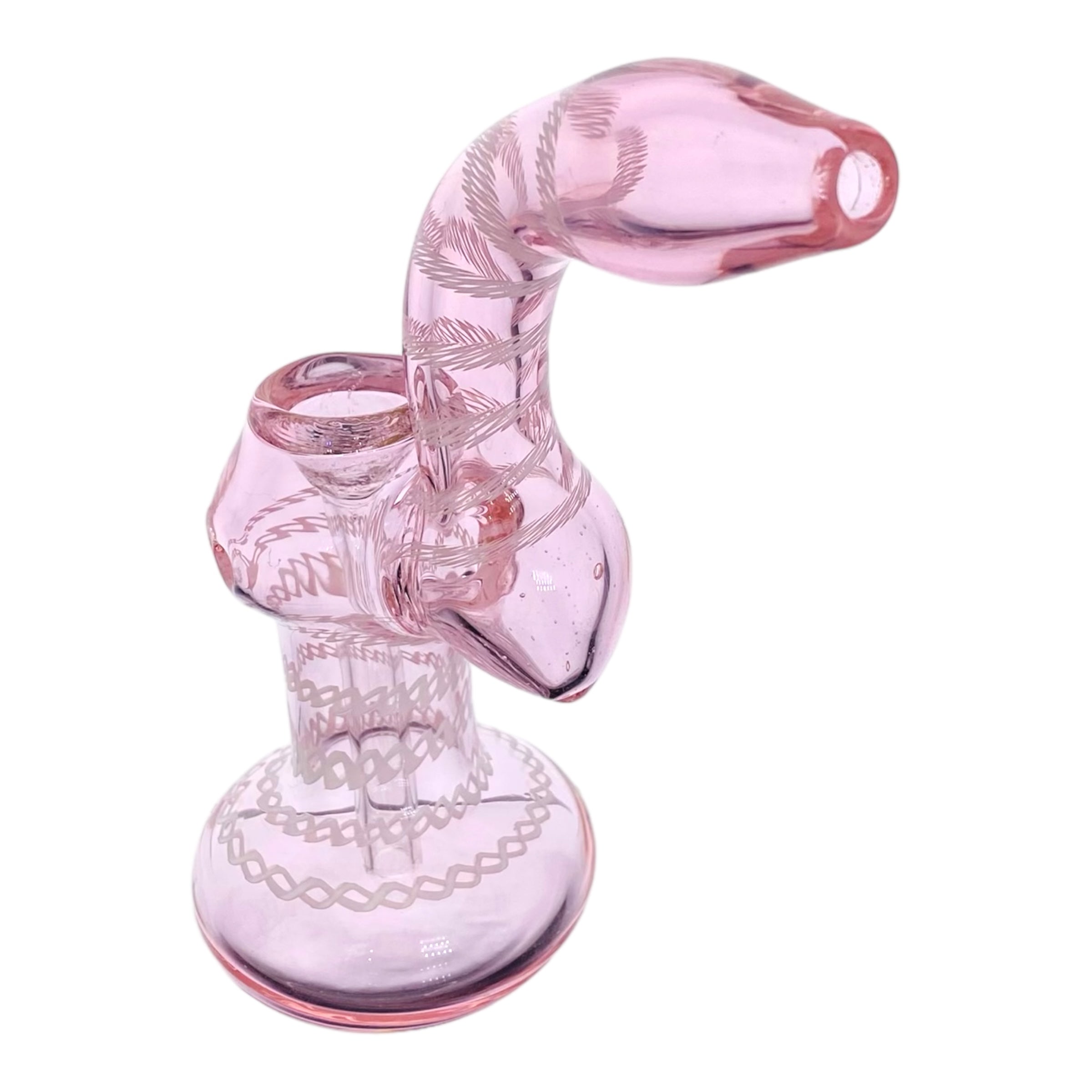 heady glass cute and girly Pink And White Linework Twist Stand Up Glass Bubbler for sale