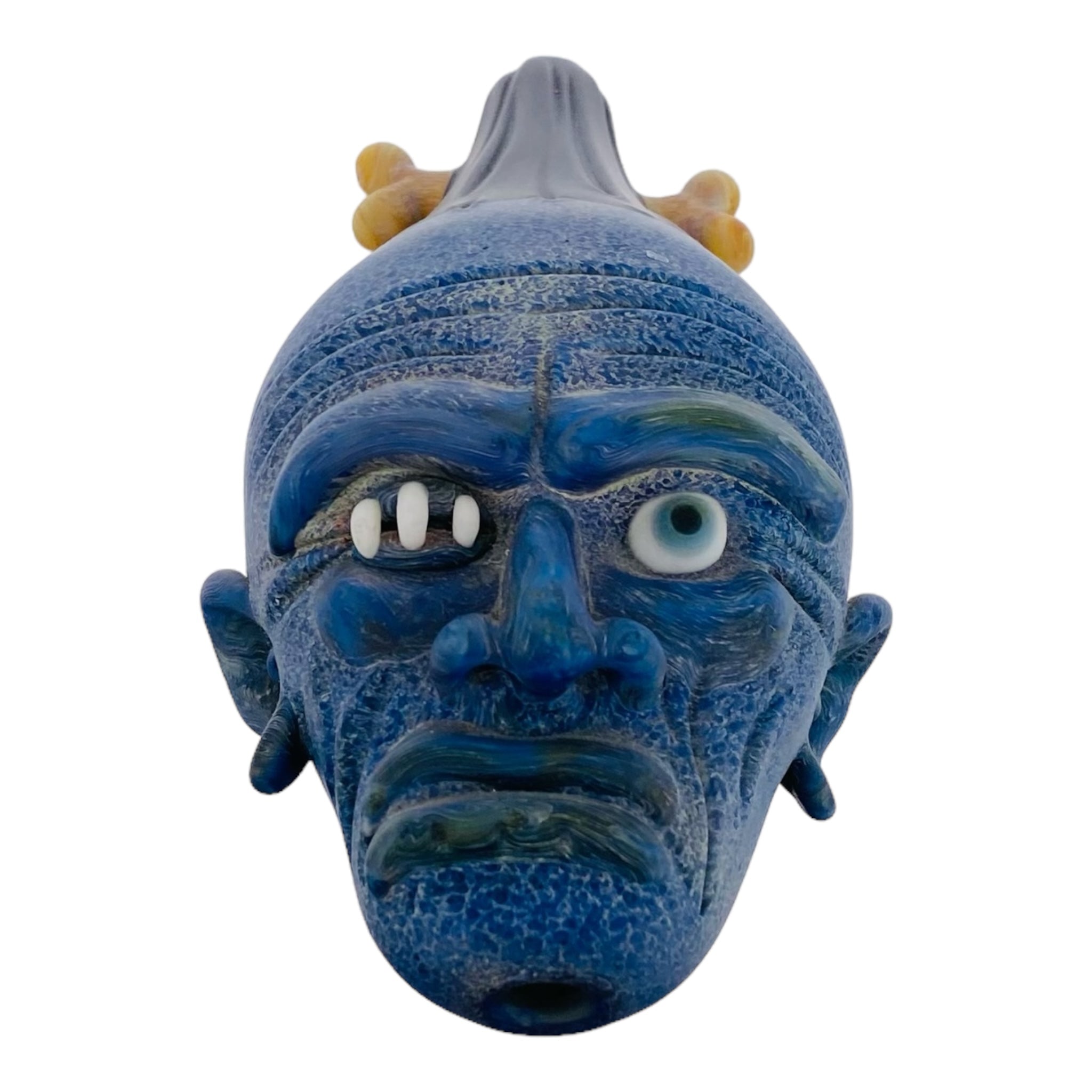 heady glass custom Shrunken Head Glass Hand Pipe made with Red Blizzard glass for sale