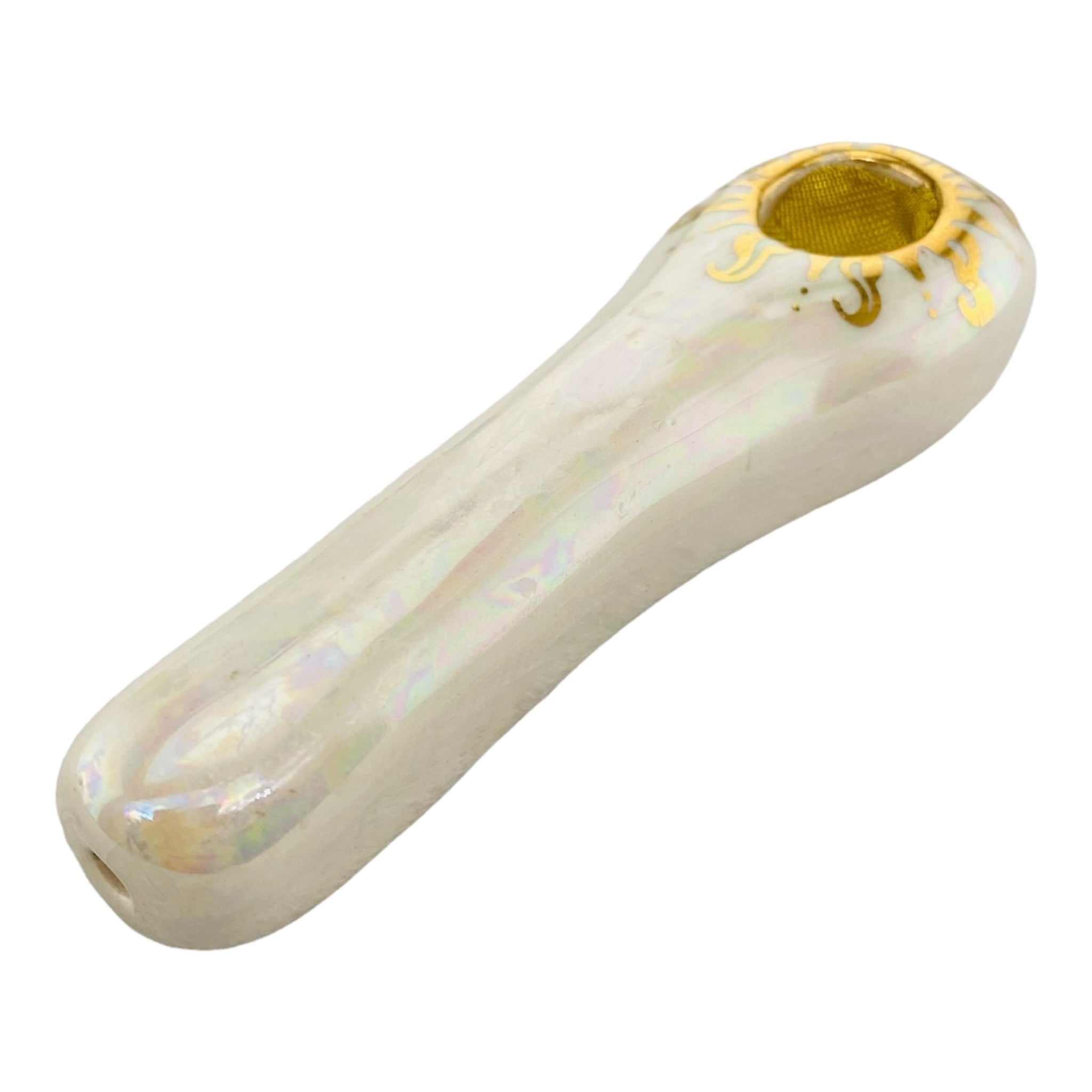 Pearl White Ceramic Hand Pipe Basic Spoon with brass screen