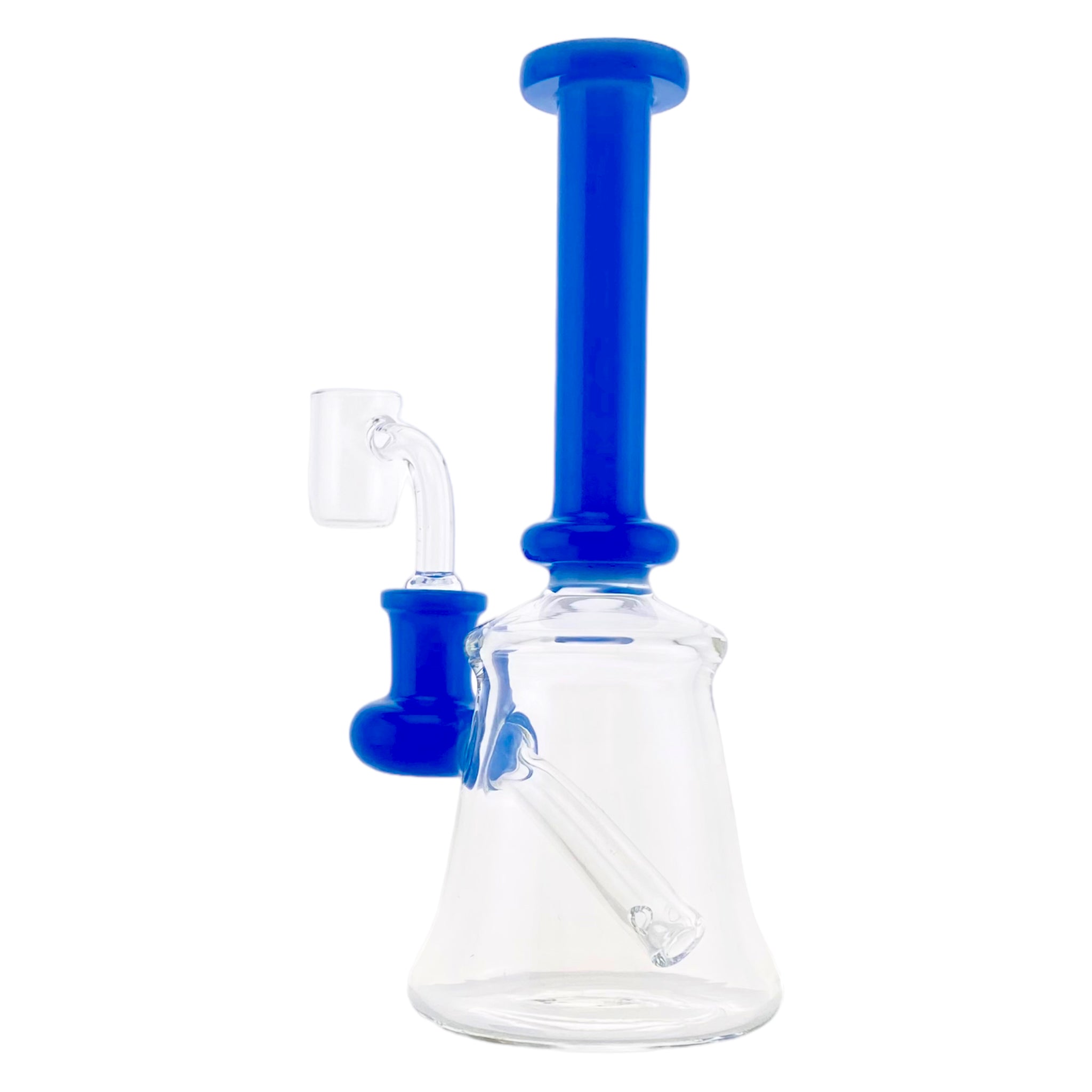 small size mini tube shape glass dab rig with 14mm joint with baby blue color accent sections
