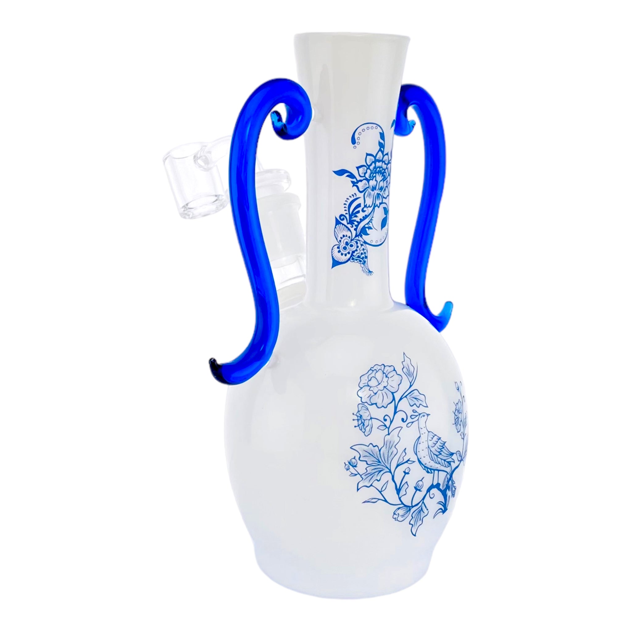 Decorative Vase Dab Rig made from white and blue glass
