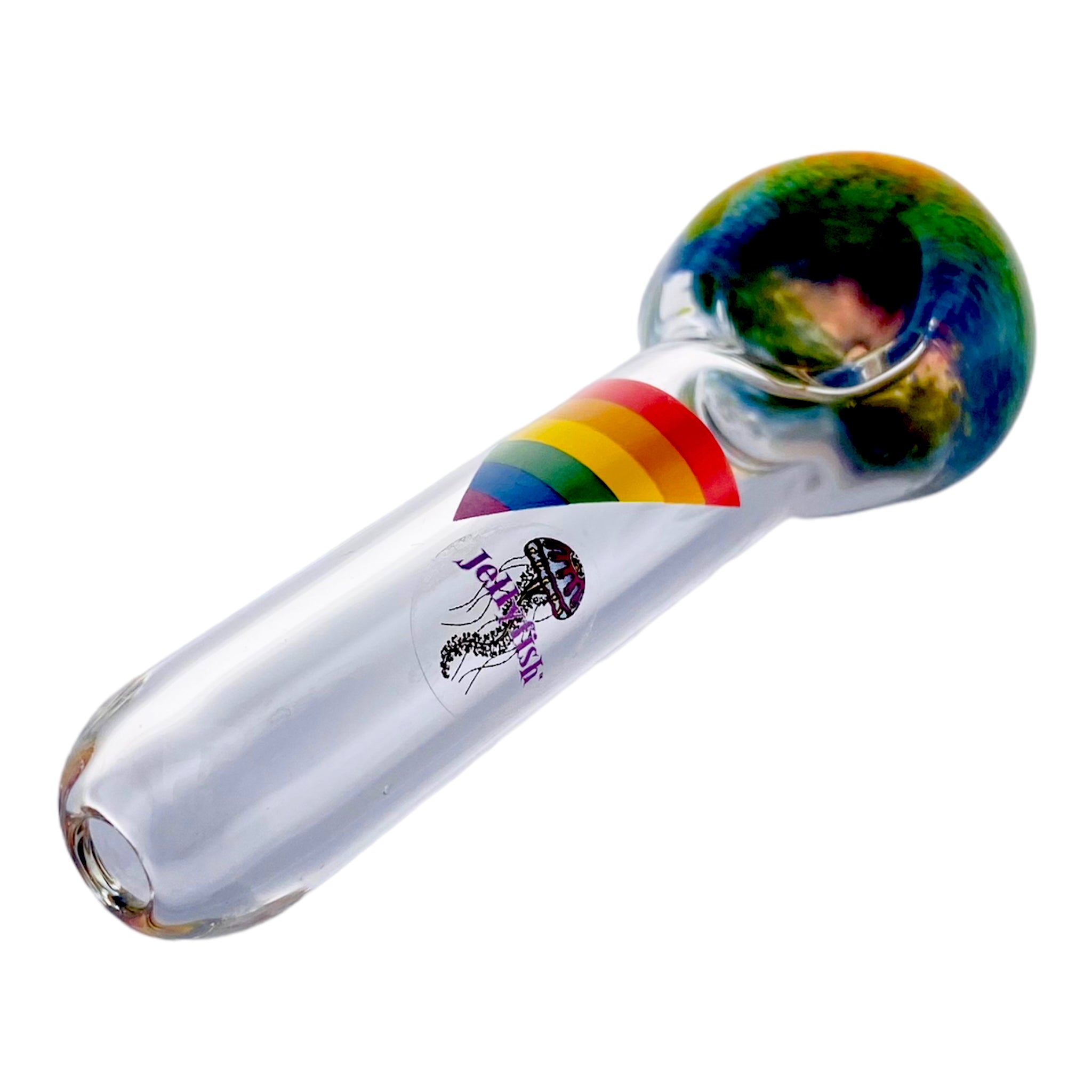 Jellyfish Glass - Clear With Rainbow Frit Bowl And Rainbow Triangle