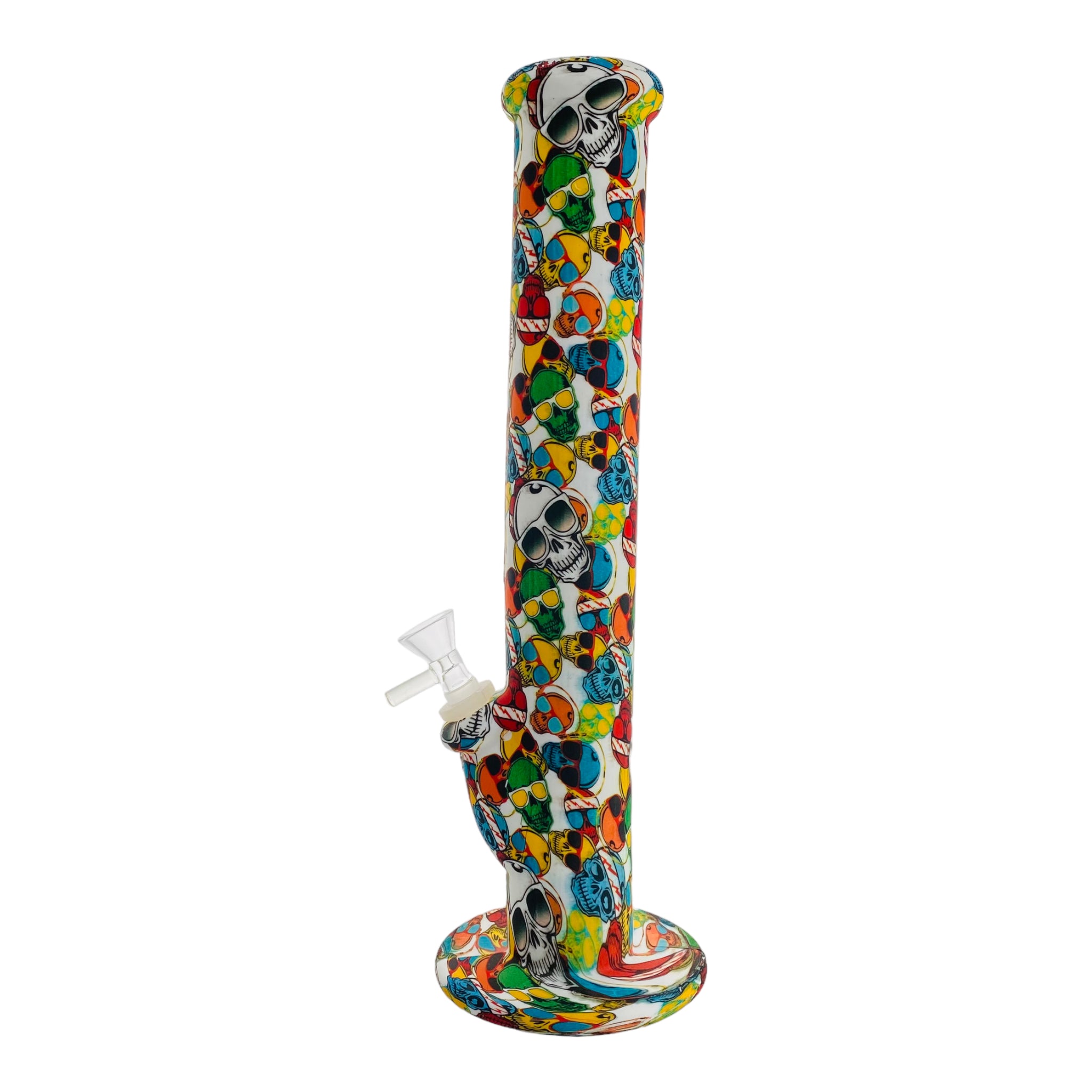 12 Inch Silicone Straight Bong With Colorful Skulls With Sunglasses