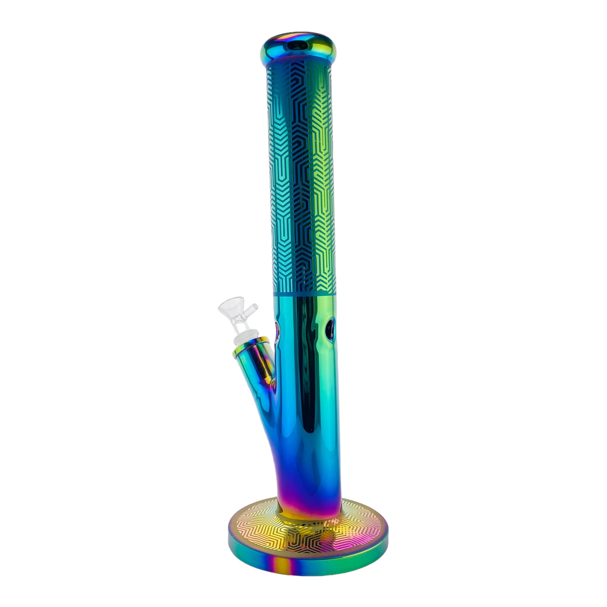 Rainbow Reflective Straight Tube Bong With Sacred Geometry
