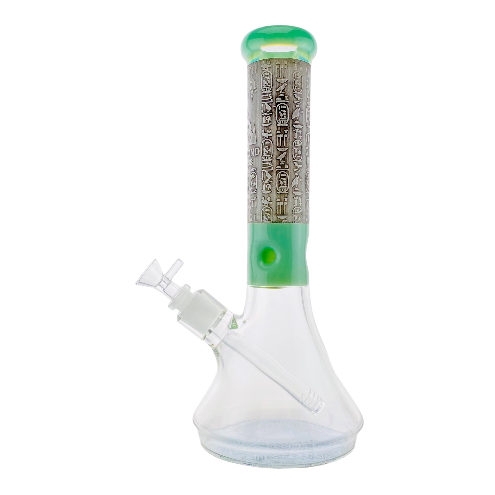 Diamond Glass - 9mm Thick Green Beaker Bong With Sandblasted Egyptian Symbols