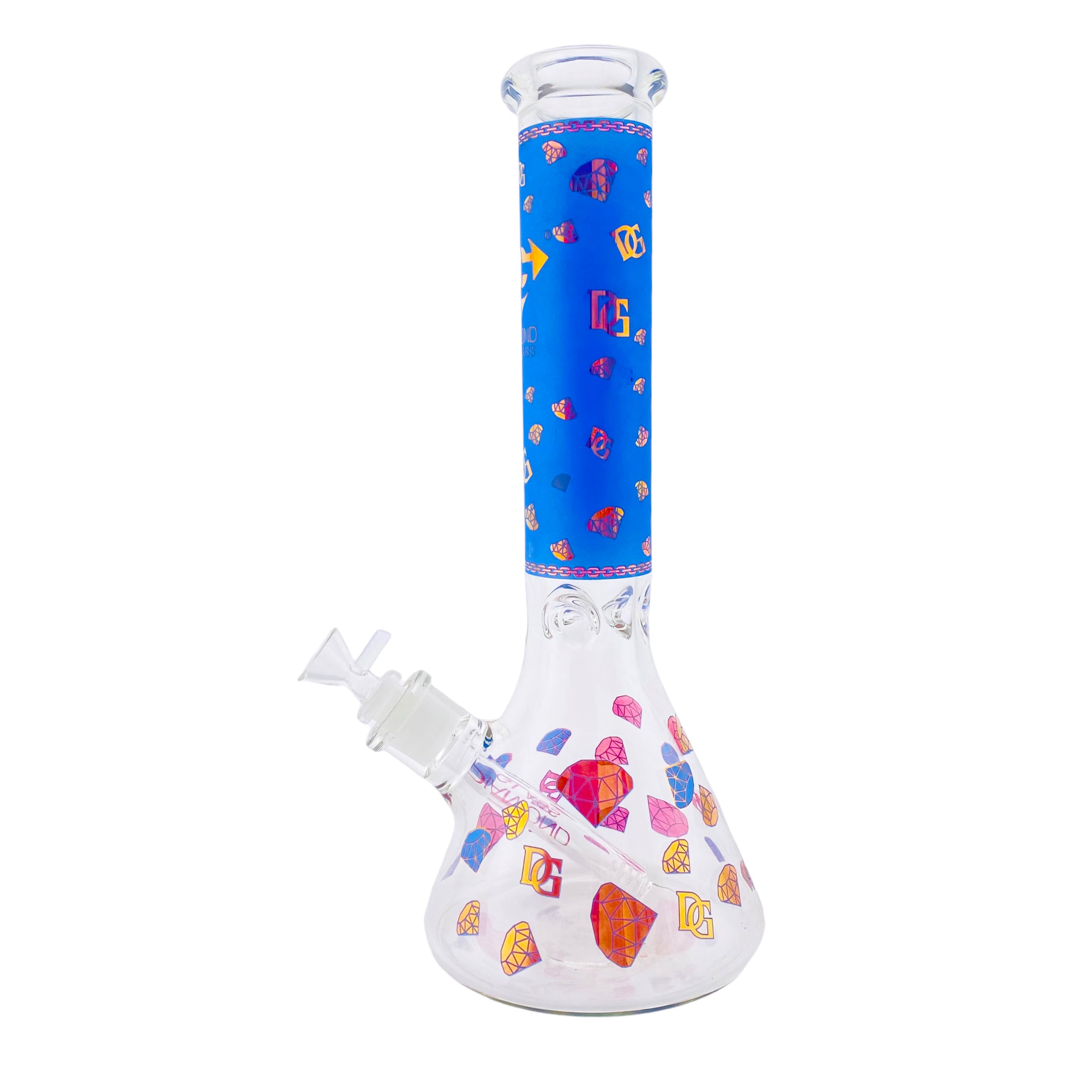 Diamond Glass 9mm Beaker Bong With Blue And Pink Diamond Decals