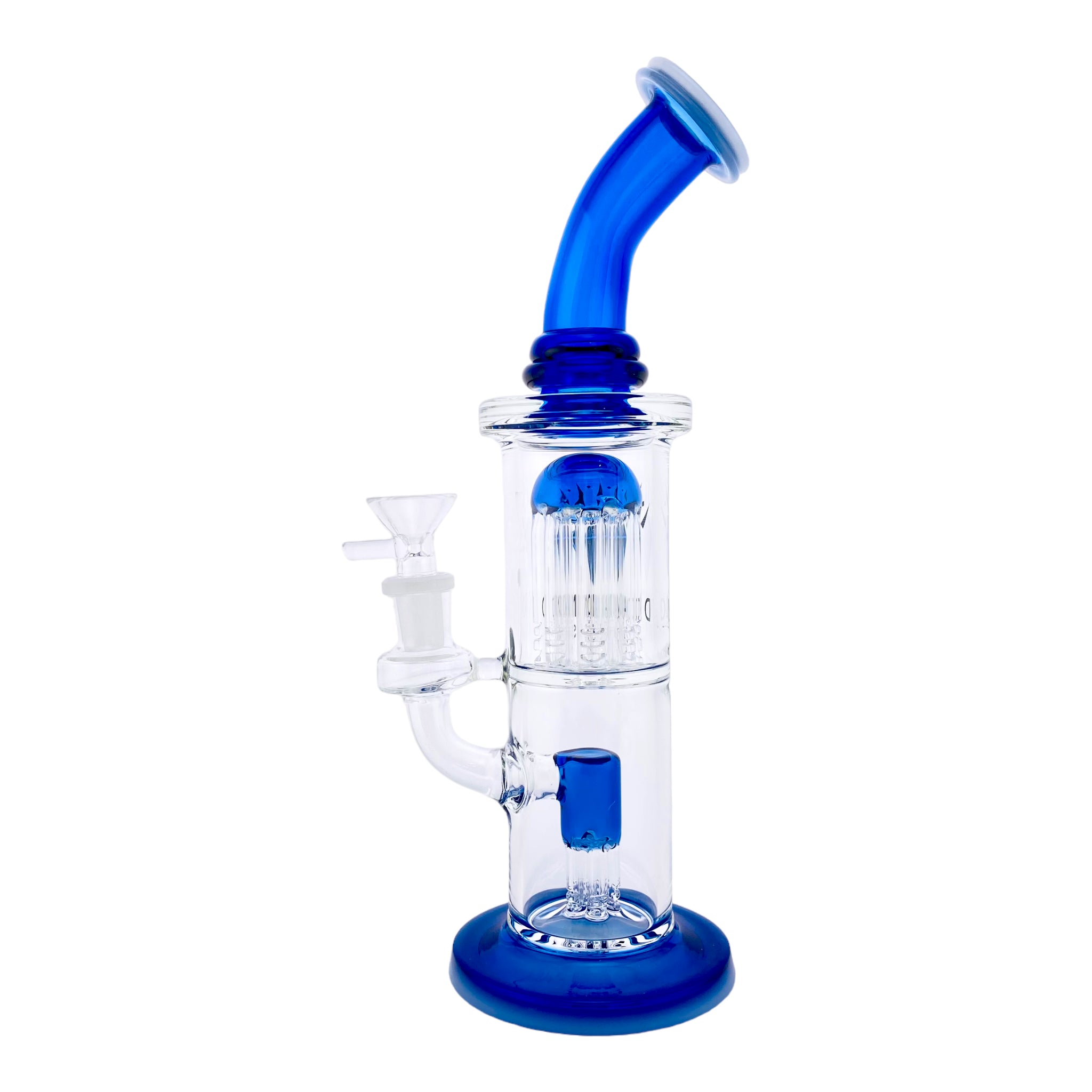 Diamond Glass Bubbler Bong With Double Tree Perc & Blue & White Accents