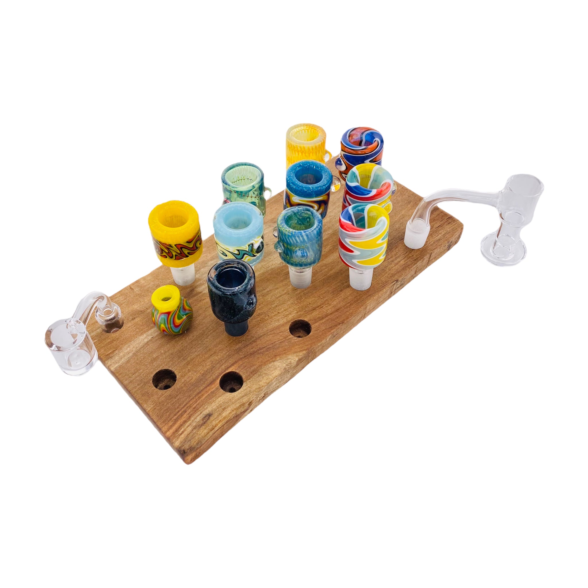16 Hole Wood Display Stand Holder For 14mm Bong Bowl Pieces Or Quartz Bangers - Drift Wood
