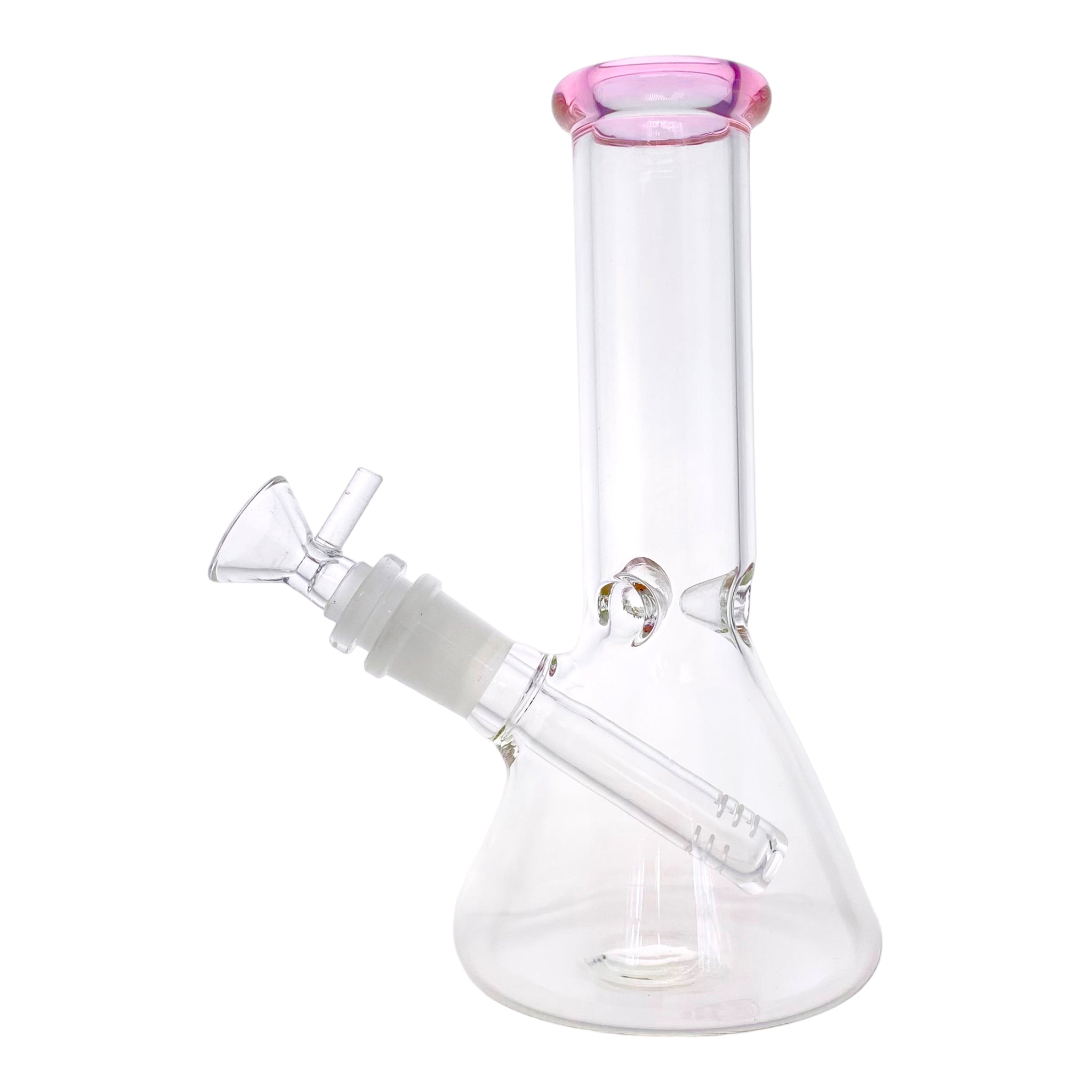8 Inch Small Clear Beaker Bong With Pink Color Lip