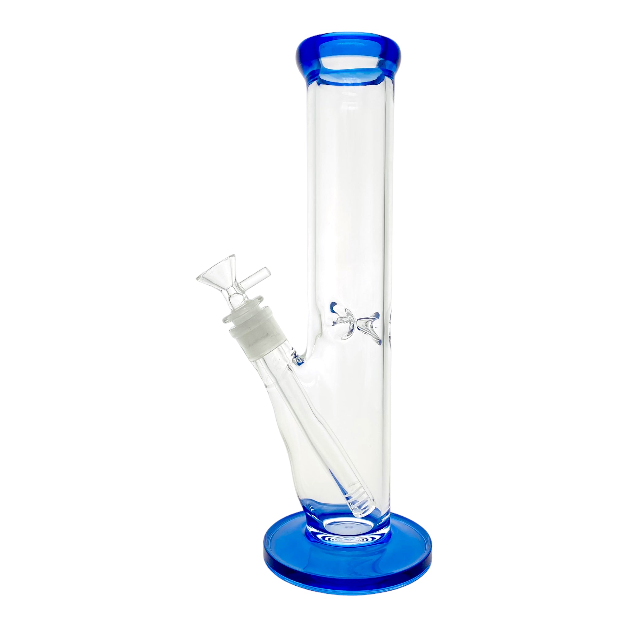 12 Inch Straight Tube Bong With Blue Mouthpiece And Base