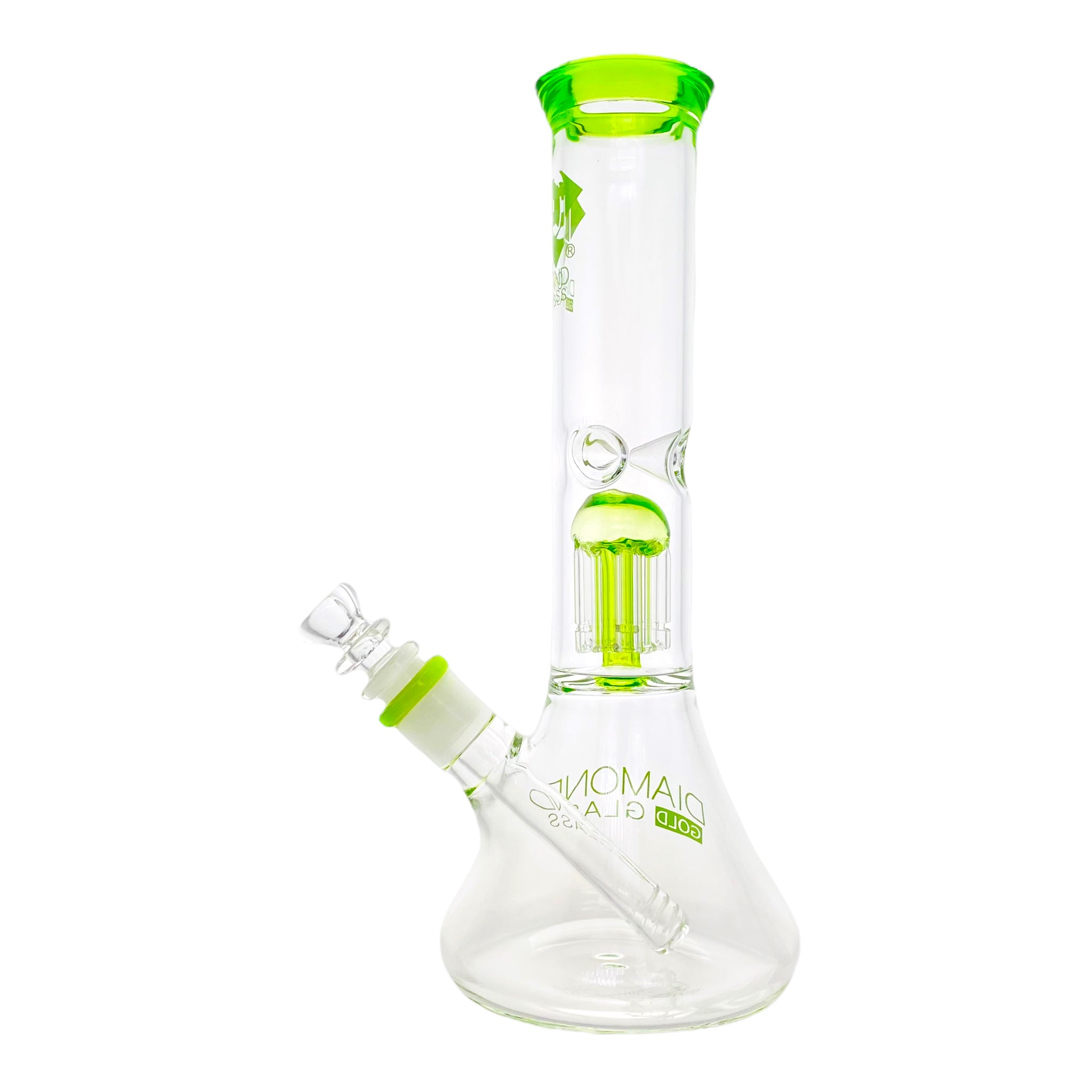 Diamond Glass Bong - 12 Inch Beaker With Tree Perc And Green Accent