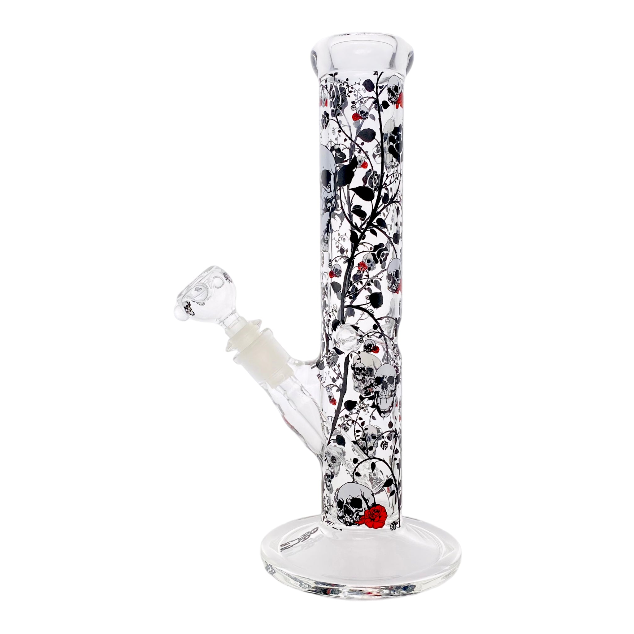 12 Inch Straight Tube Bong With Skull And Roses