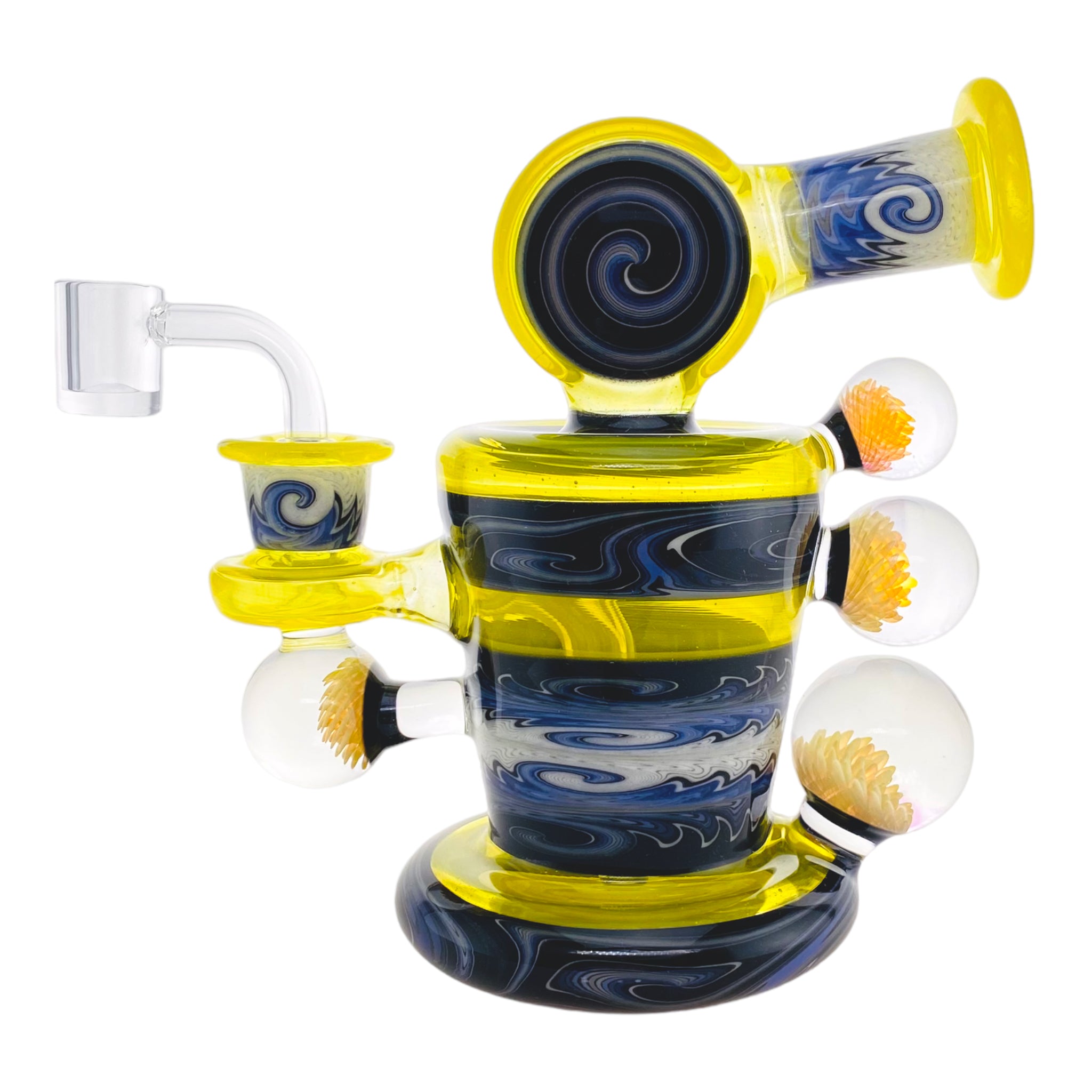 custom heady glass Christian Otis Glass - Custom Lemon Drop Yellow With Blue & White Wig Wag Dab Rig