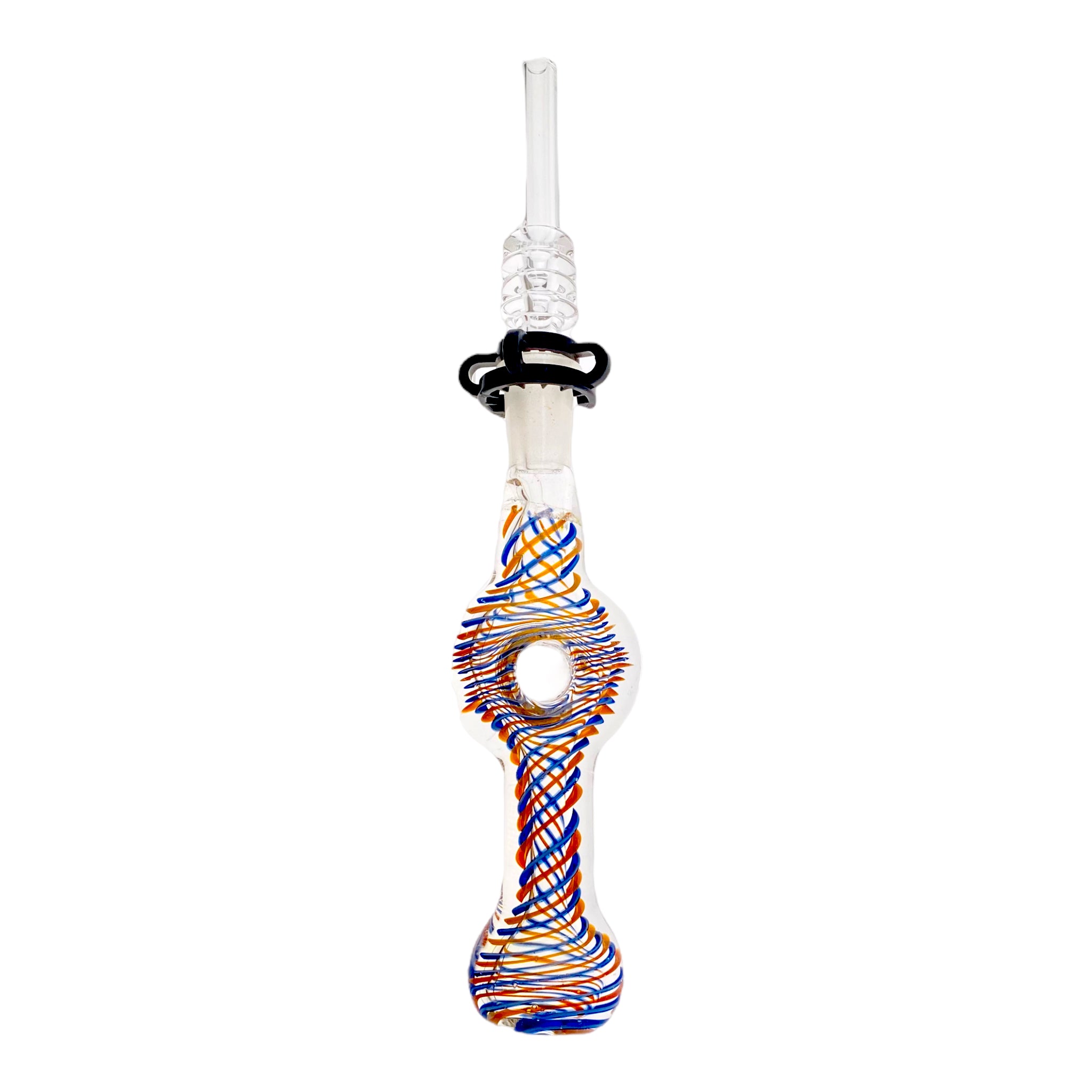 10mm Nectar Collector - Blue And Orange Inside Out Spiral Donut With 10mm Quartz Tip