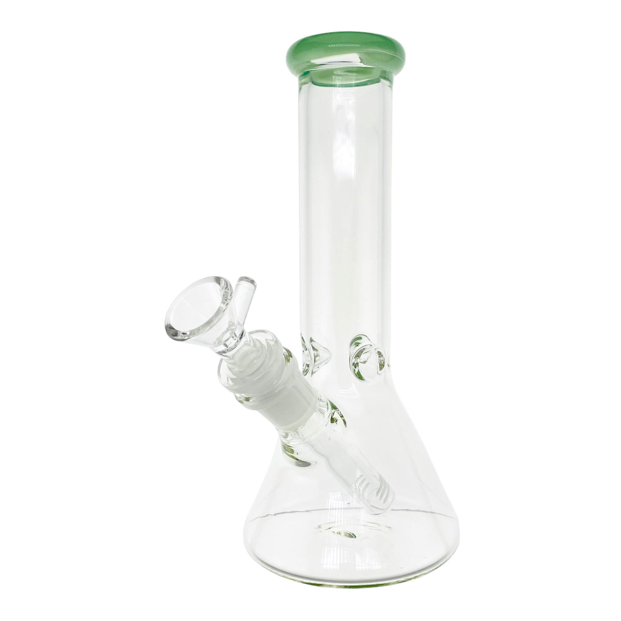 8 Inch Clear Beaker Bong With Sea Foam Green Color Lip