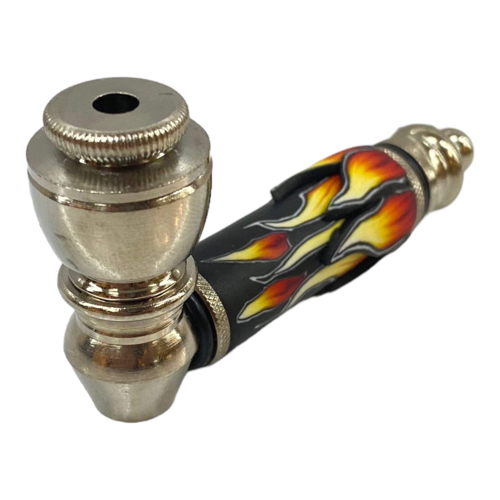 Metal Hand Pipes - Silver Chrome Hand Pipe With Flames