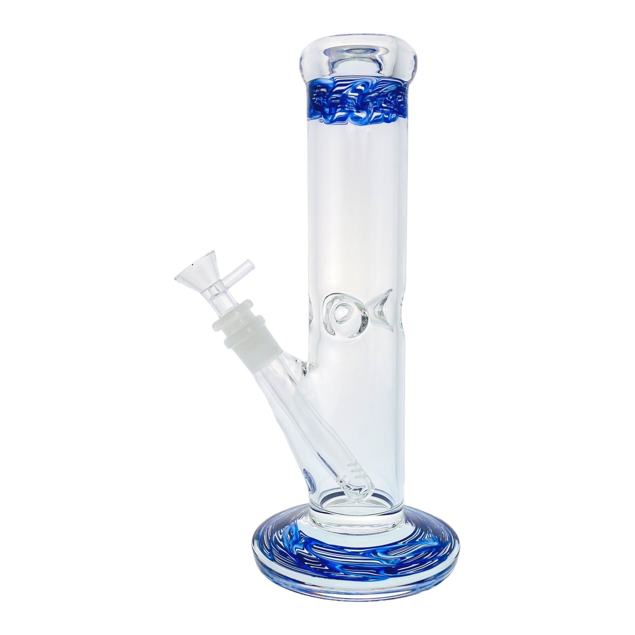 10 Inch Clear Straight Glass Bong With Blue Wrap And Rake