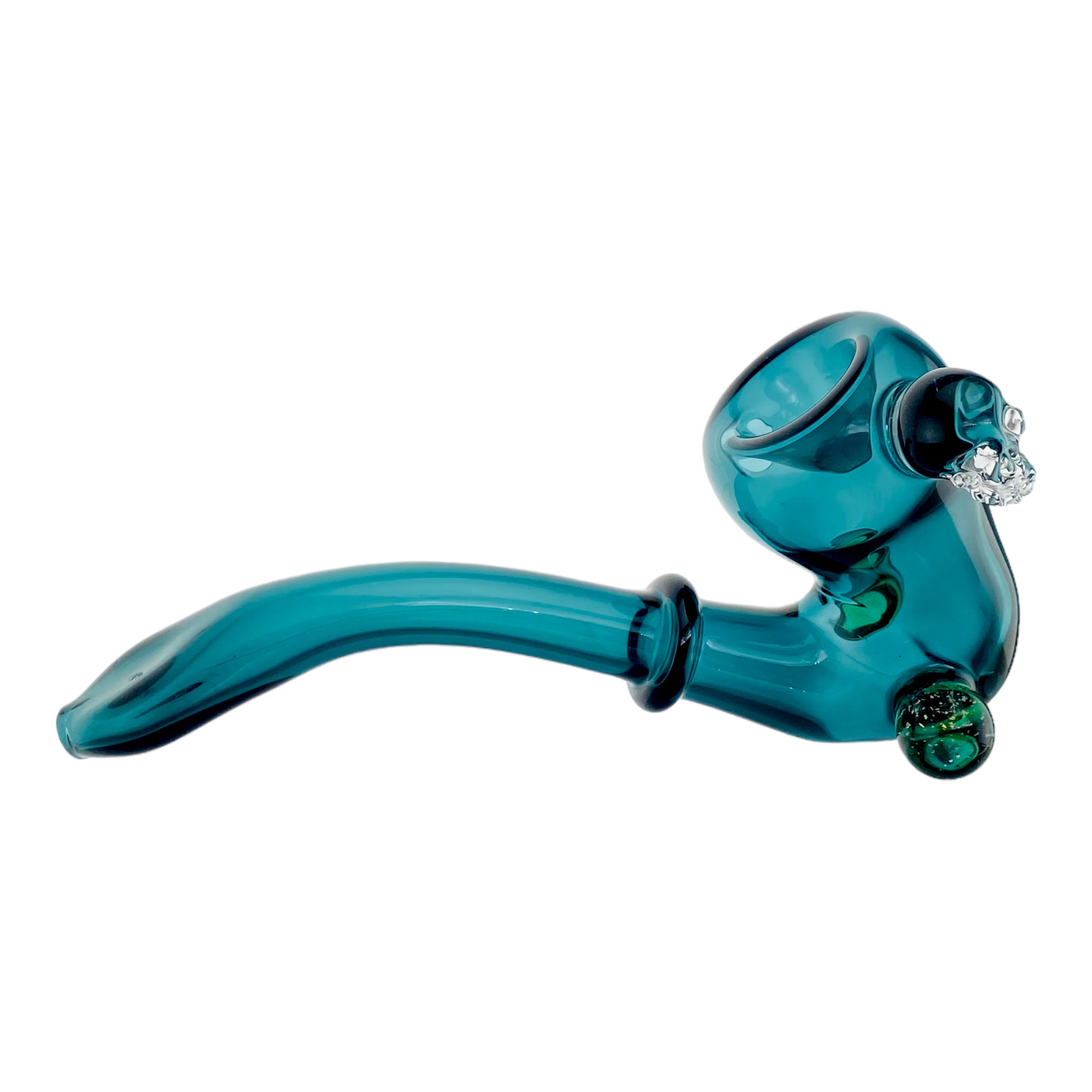 Dark Green Sherlock Glass Pipe With Glass Skull