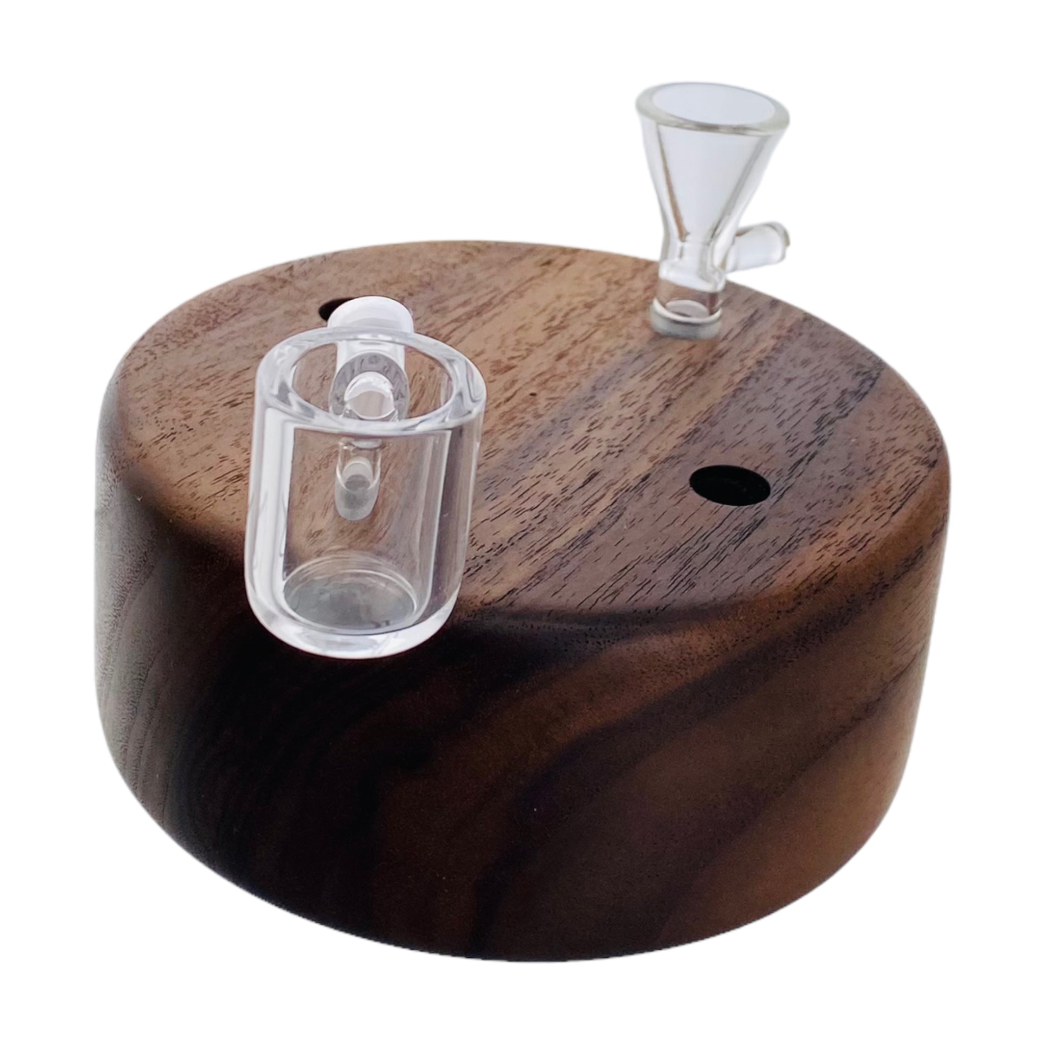 Round 4 Hole Wood Display Stand Holder For 10mm Bong Bowl Pieces Or Quartz Bangers - Black Walnut