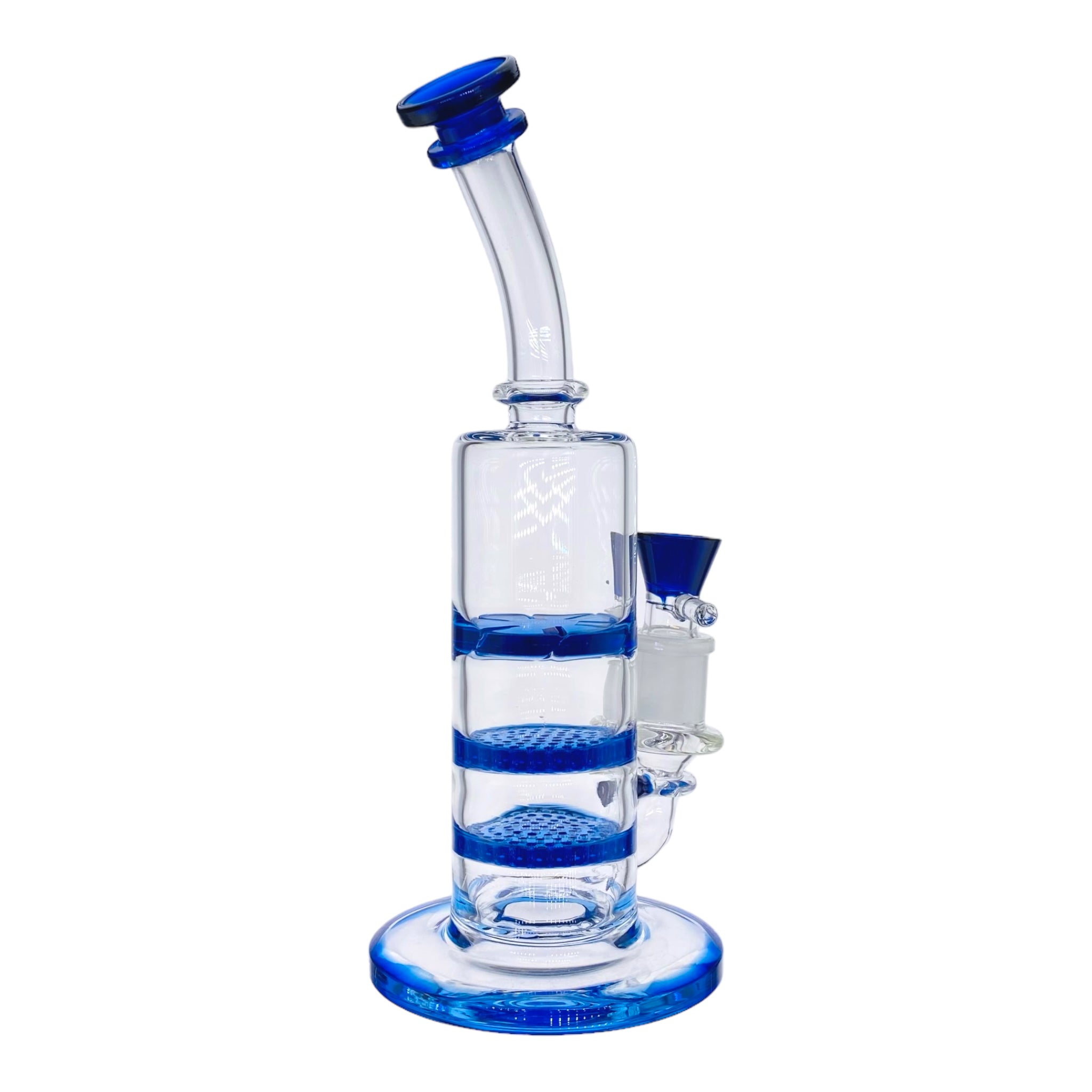 10 Inch Blue Inline Bong With Double Honeycomb Percs And Smoke Turbine