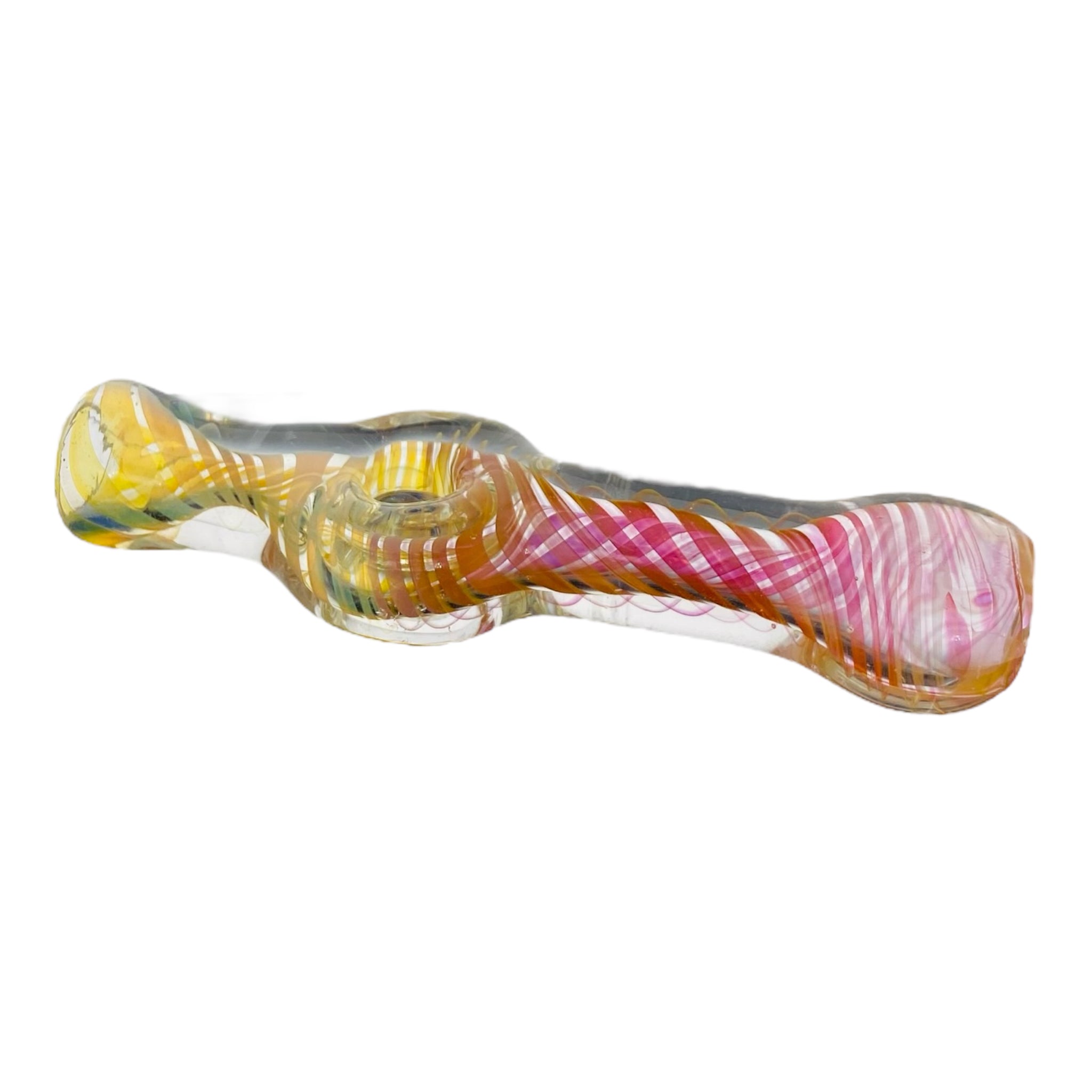 Glass Chillum Pipe - Pink Gold Fuming Inside Out Explosion With Donut