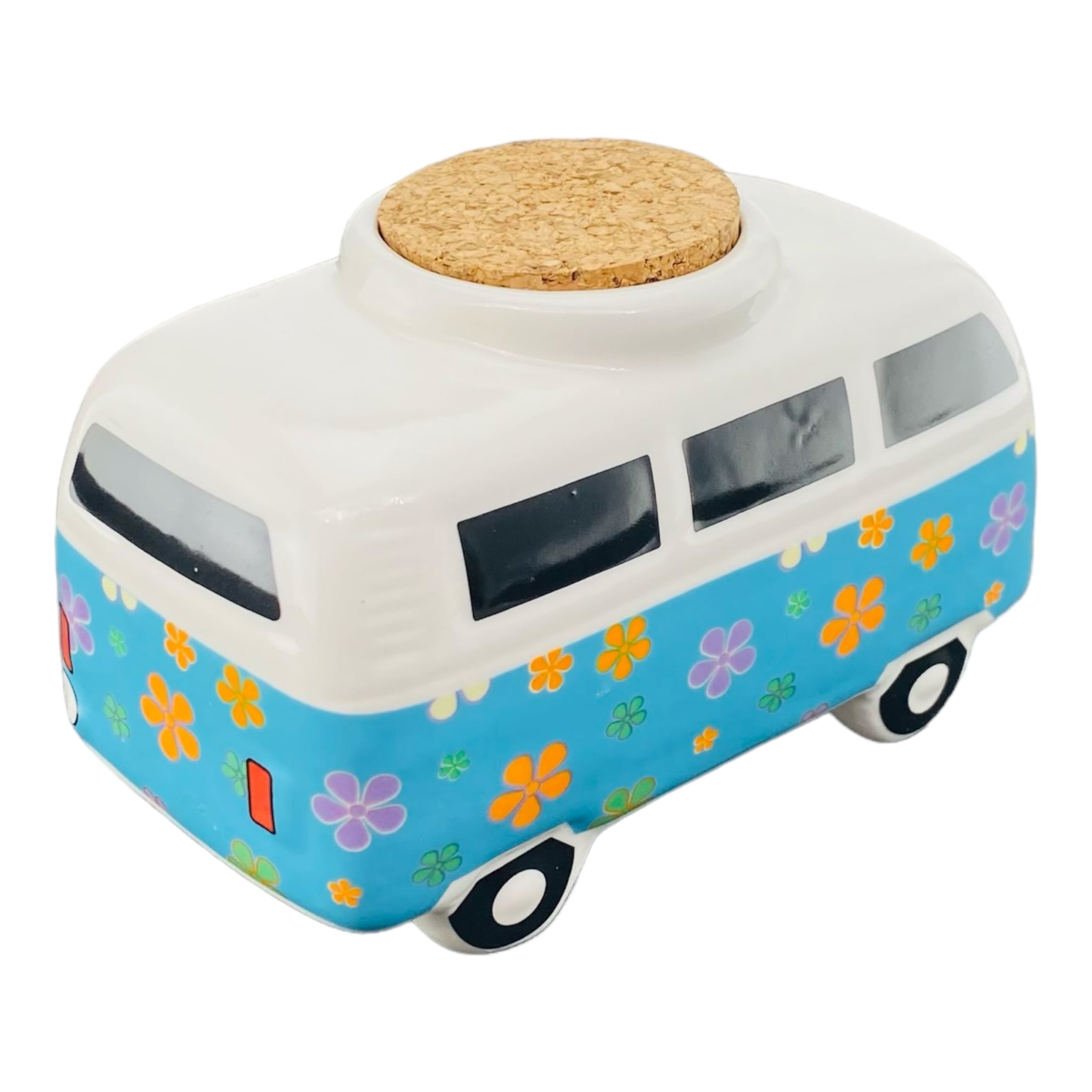 Ceramic Hippie VW Bus Stash Jar With Cork
