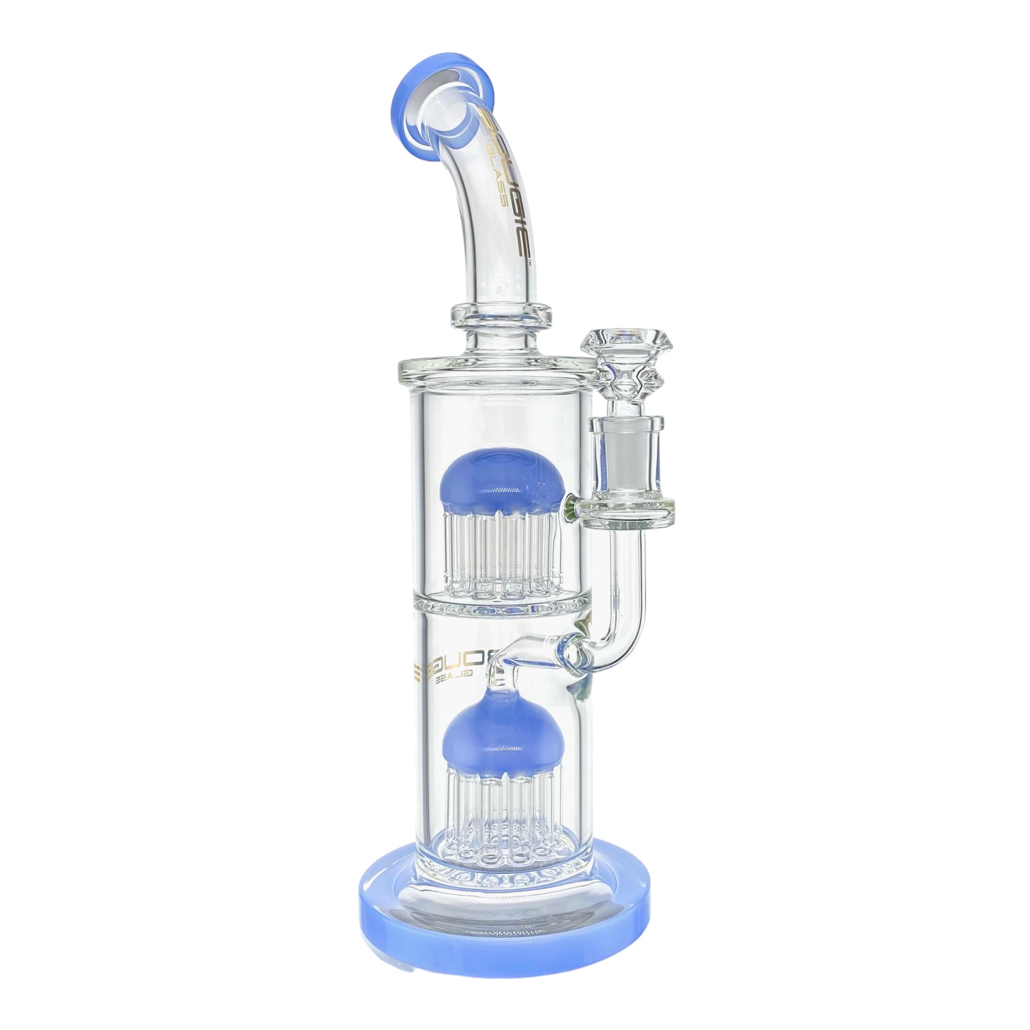 Bougie Glass Large Dab Rig With Periwinkle Double Tree Perc 12 Inches Tall