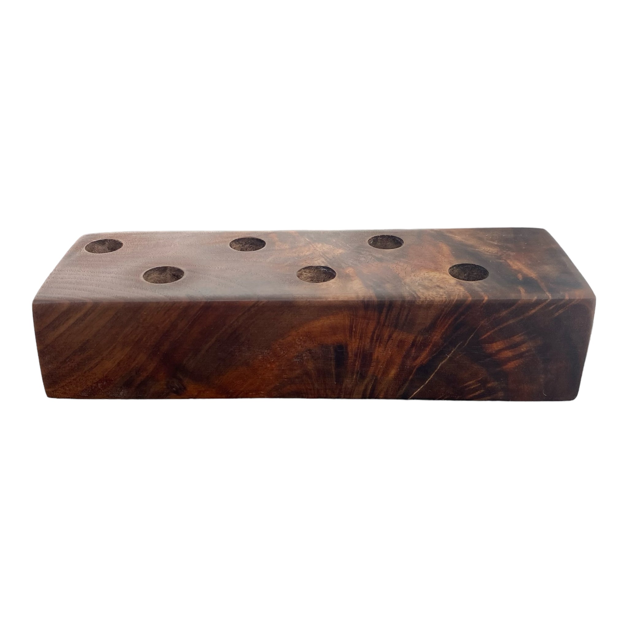 6 Hole Wood Display Stand Holder For 14mm Bong Bowl Pieces Or Quartz Bangers - Black Walnut Burl