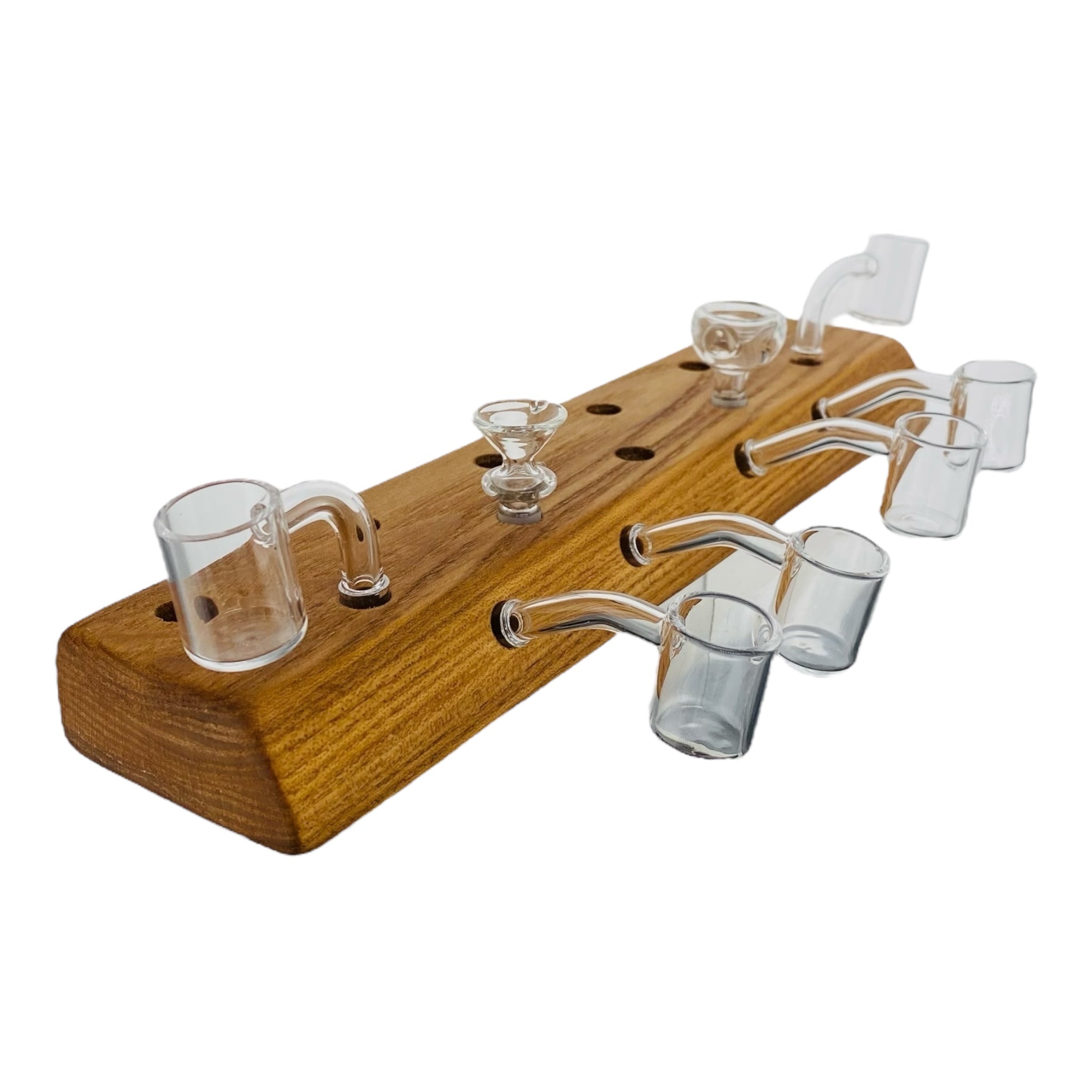 15 Hole Wood Display Stand Holder For 10mm Bong Bowl Pieces Or Quartz Bangers made from oak for sale