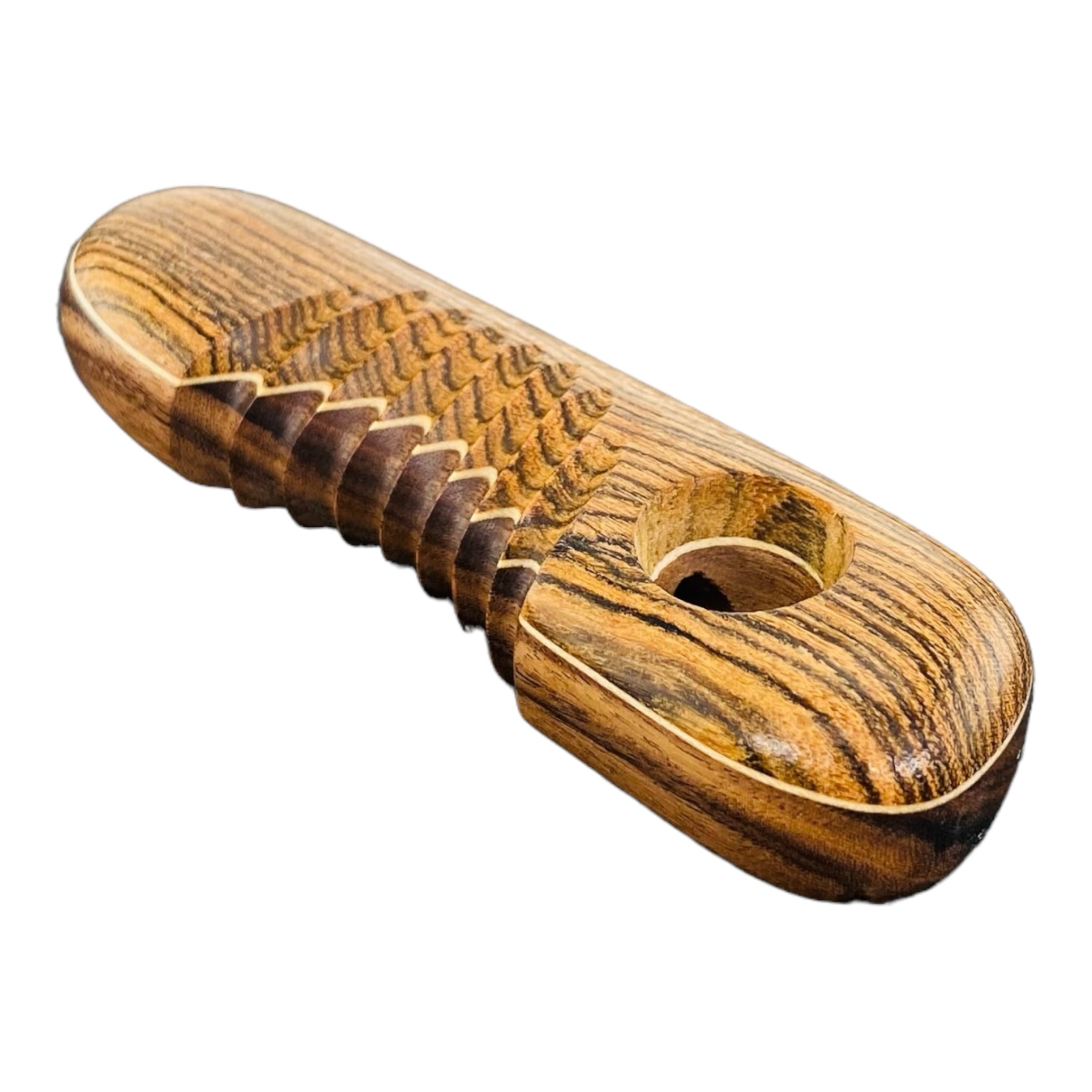 old school Wood Hand Pipe - Oval With Notches Wood Pipe