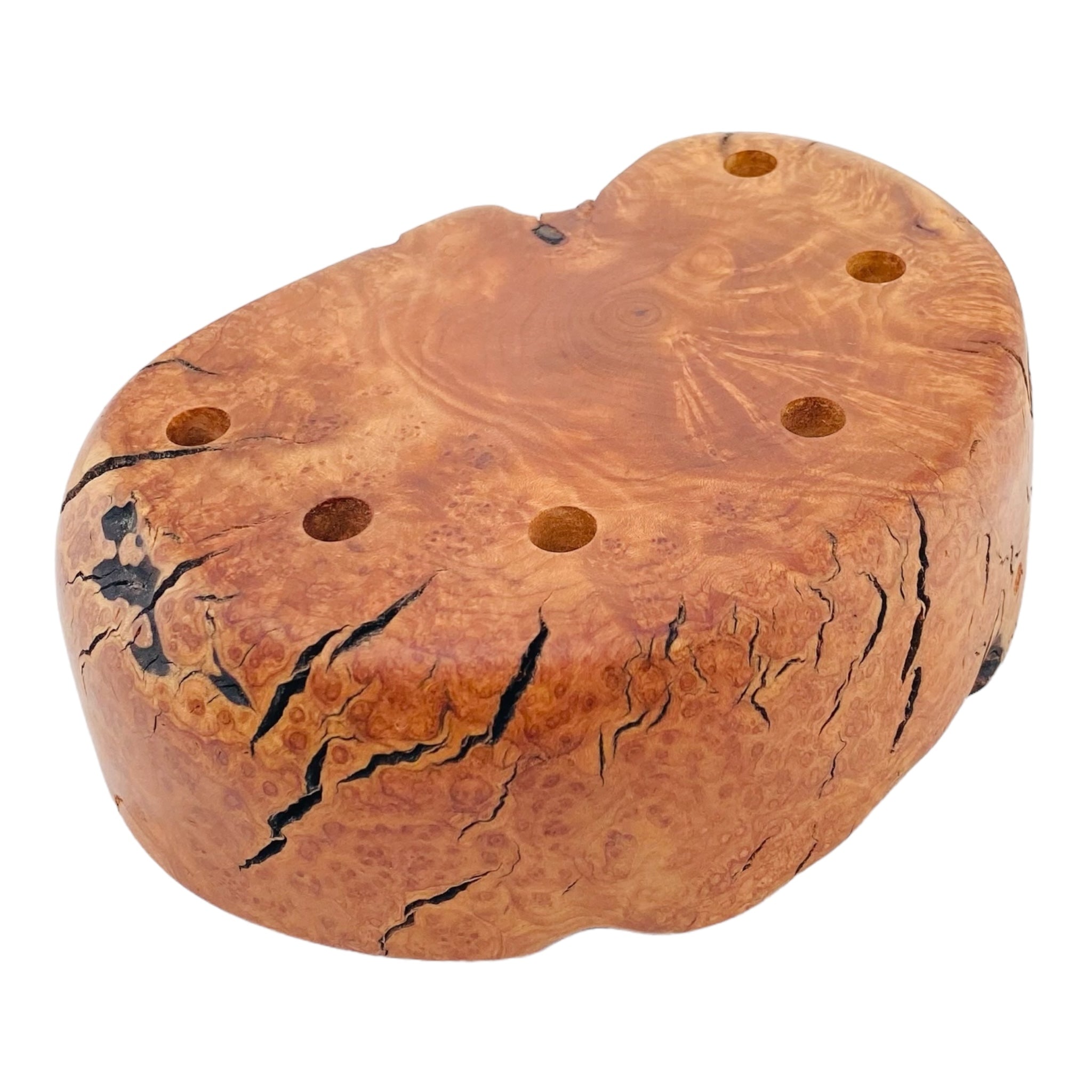 6 Hole Wood Display Stand Holder For 10mm Bong Bowl Pieces Or Quartz Bangers - Wild Fire Charred Manzanita Burl