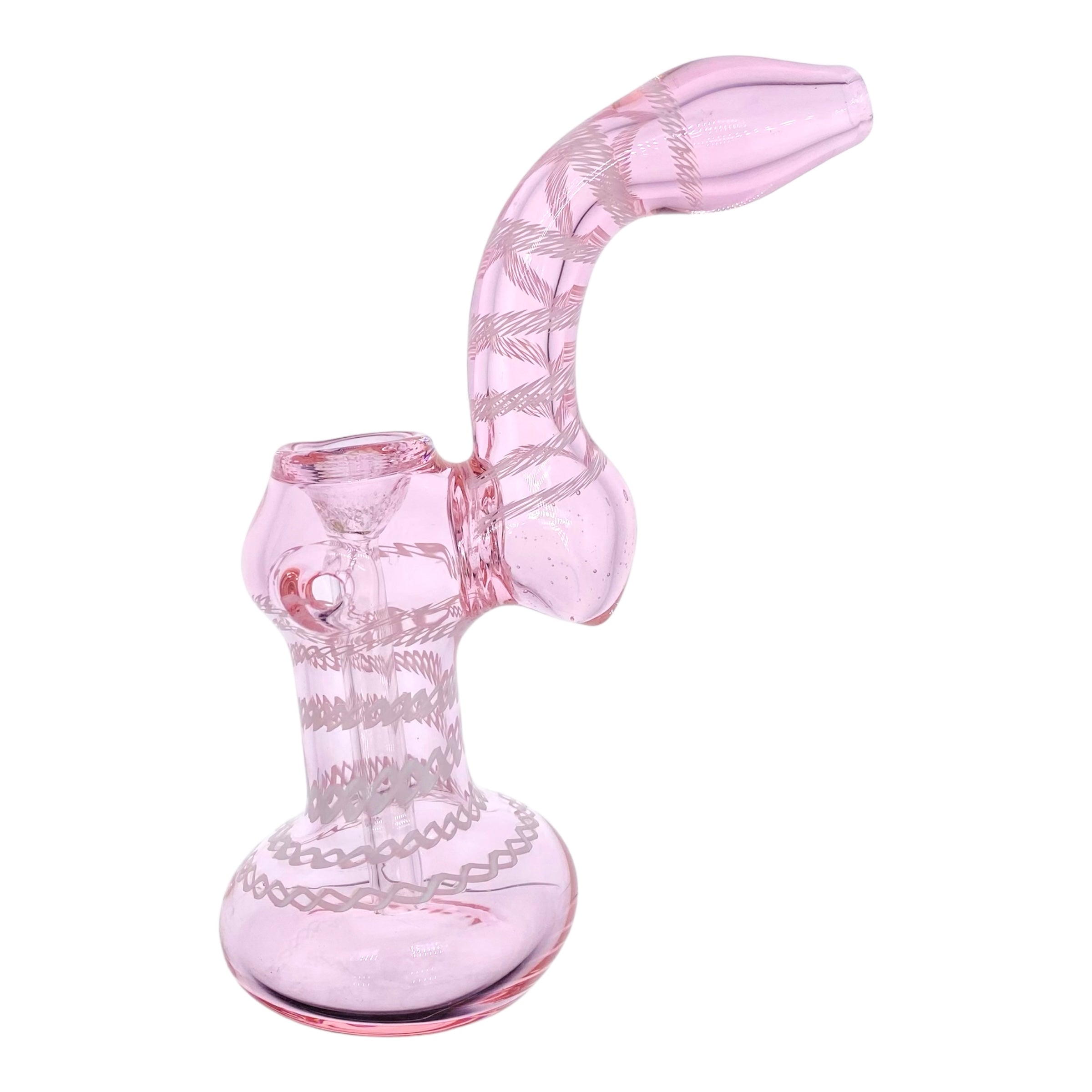 heady glass cute and girly Pink And White Linework Twist Stand Up Glass Bubbler for sale
