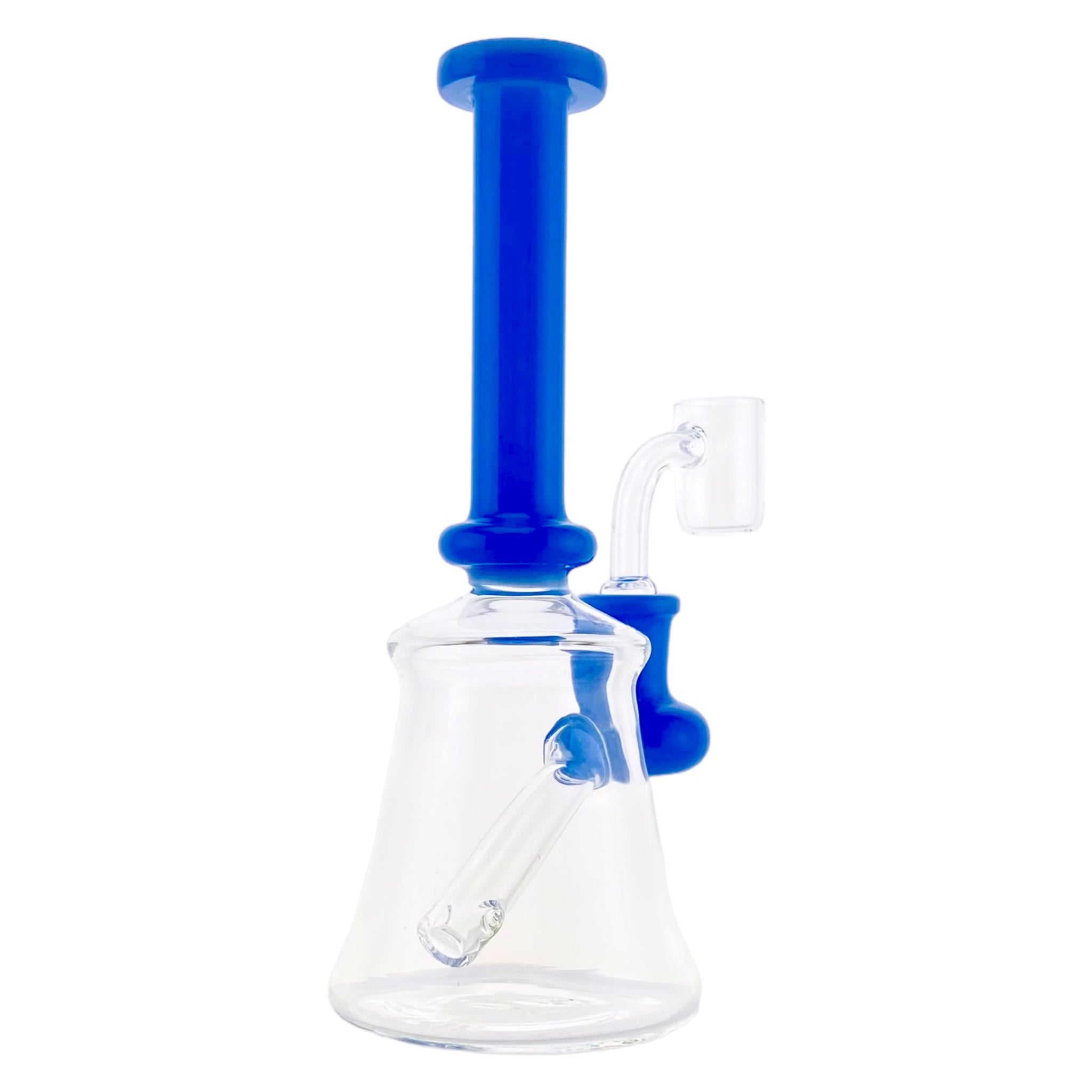 small size mini tube shape glass dab rig with 14mm joint with baby blue color accent sections