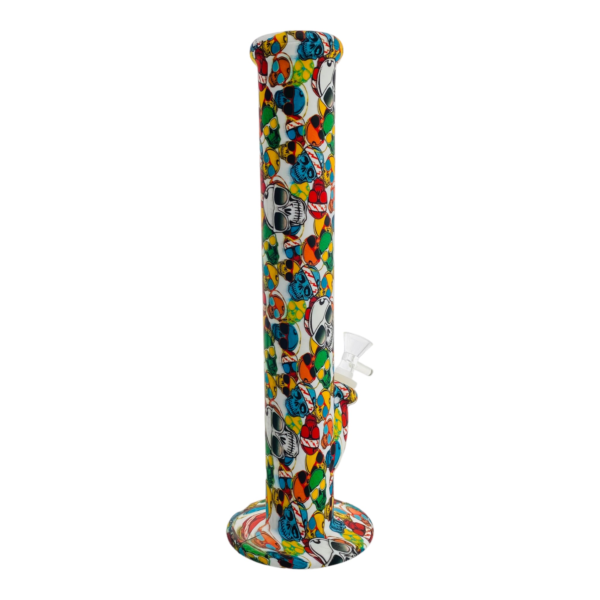 12 Inch Silicone Straight Bong With Colorful Skulls With Sunglasses