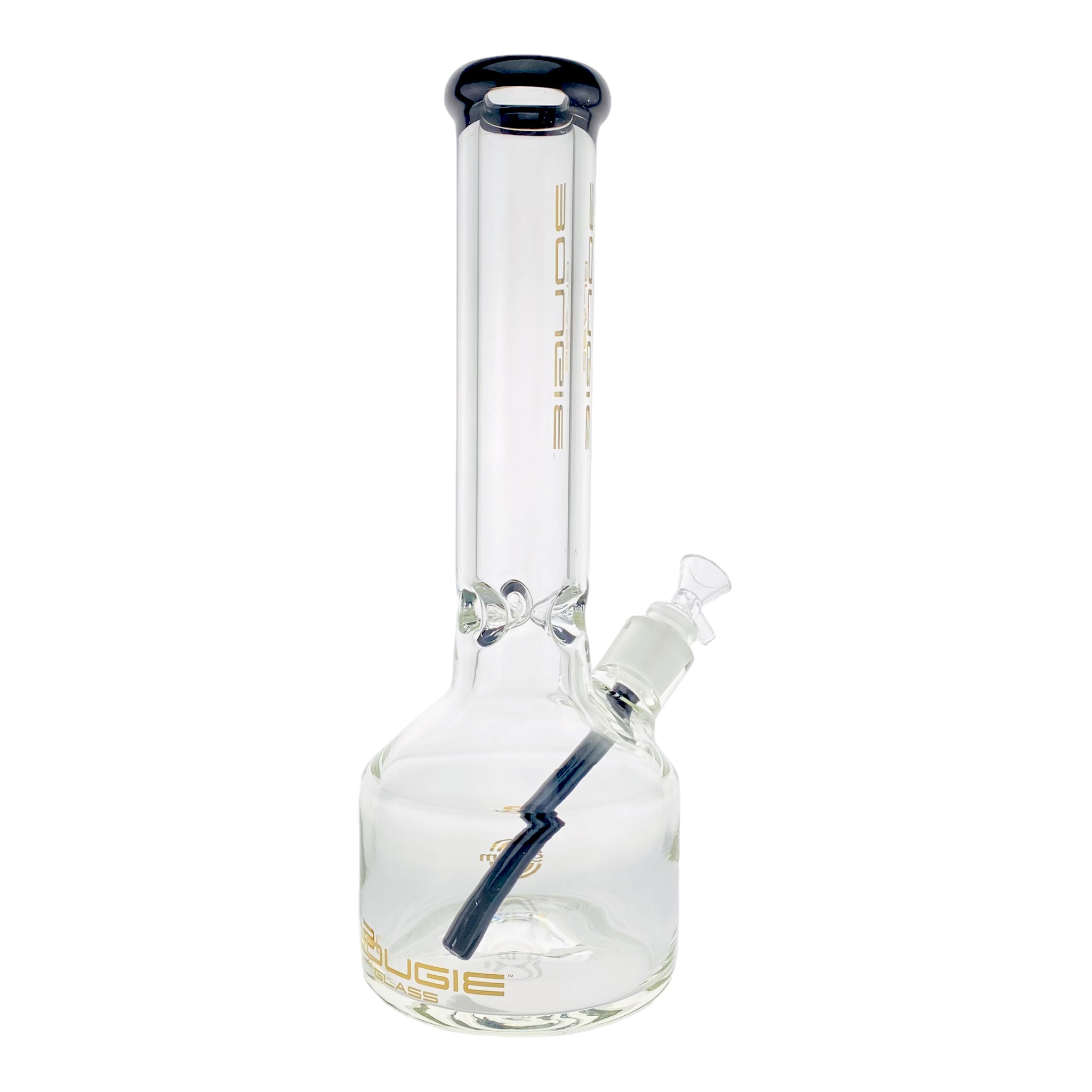 Bougie Glass - 9mm Thick Straight Cylinder Beaker Bong - Black mouthpiece and black downstem