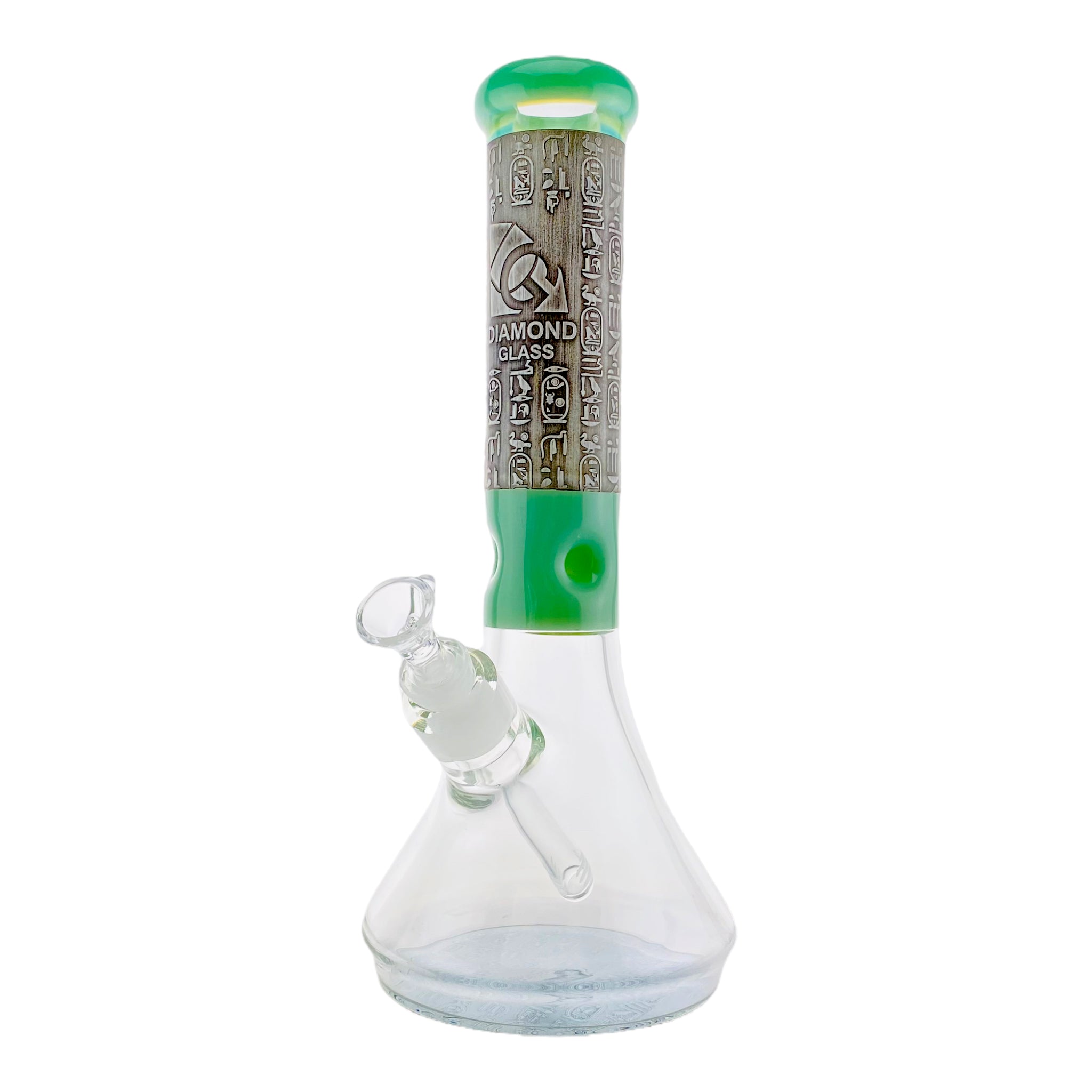 Diamond Glass - 9mm Thick Green Beaker Bong With Sandblasted Egyptian Symbols