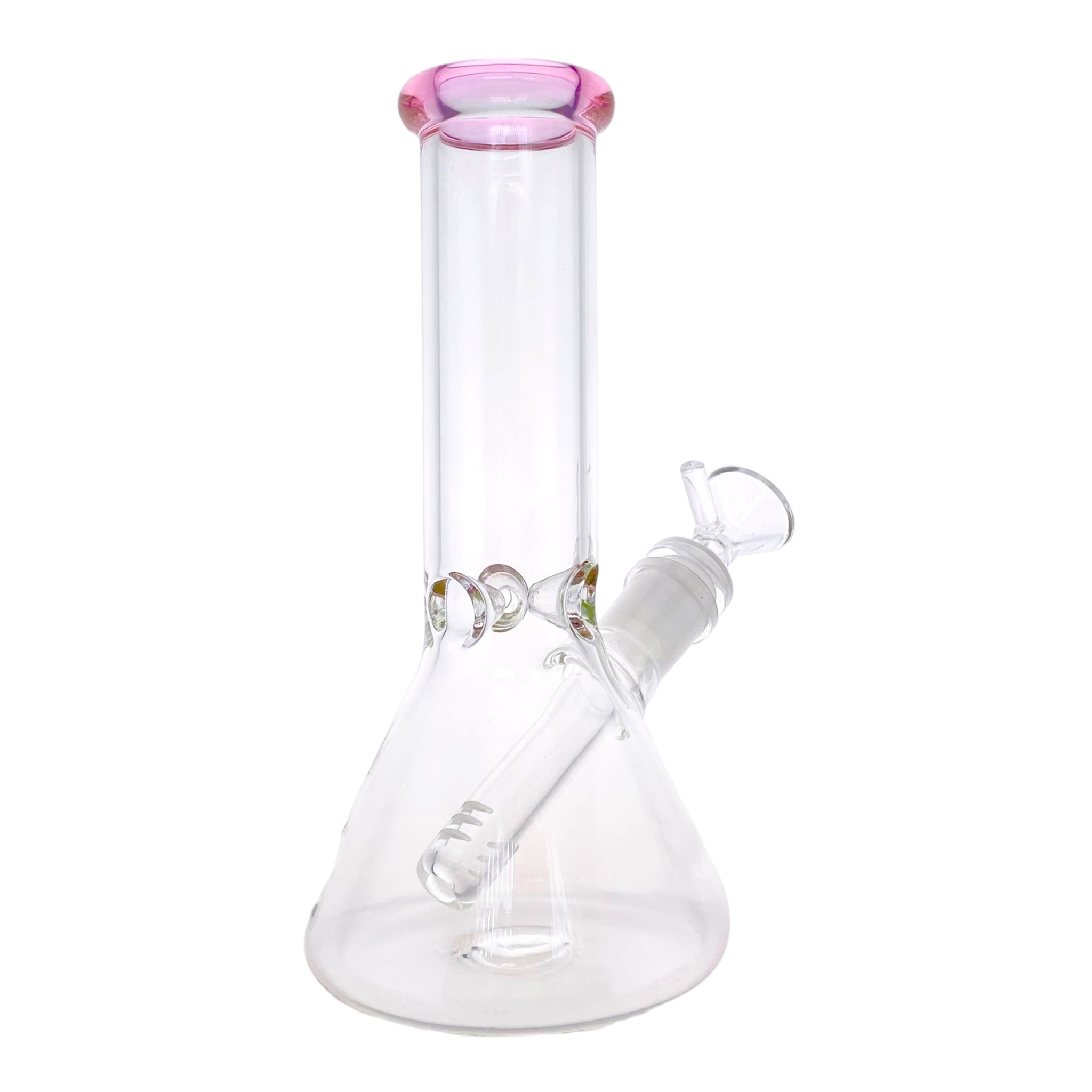 8 Inch Small Clear Beaker Bong With Pink Color Lip