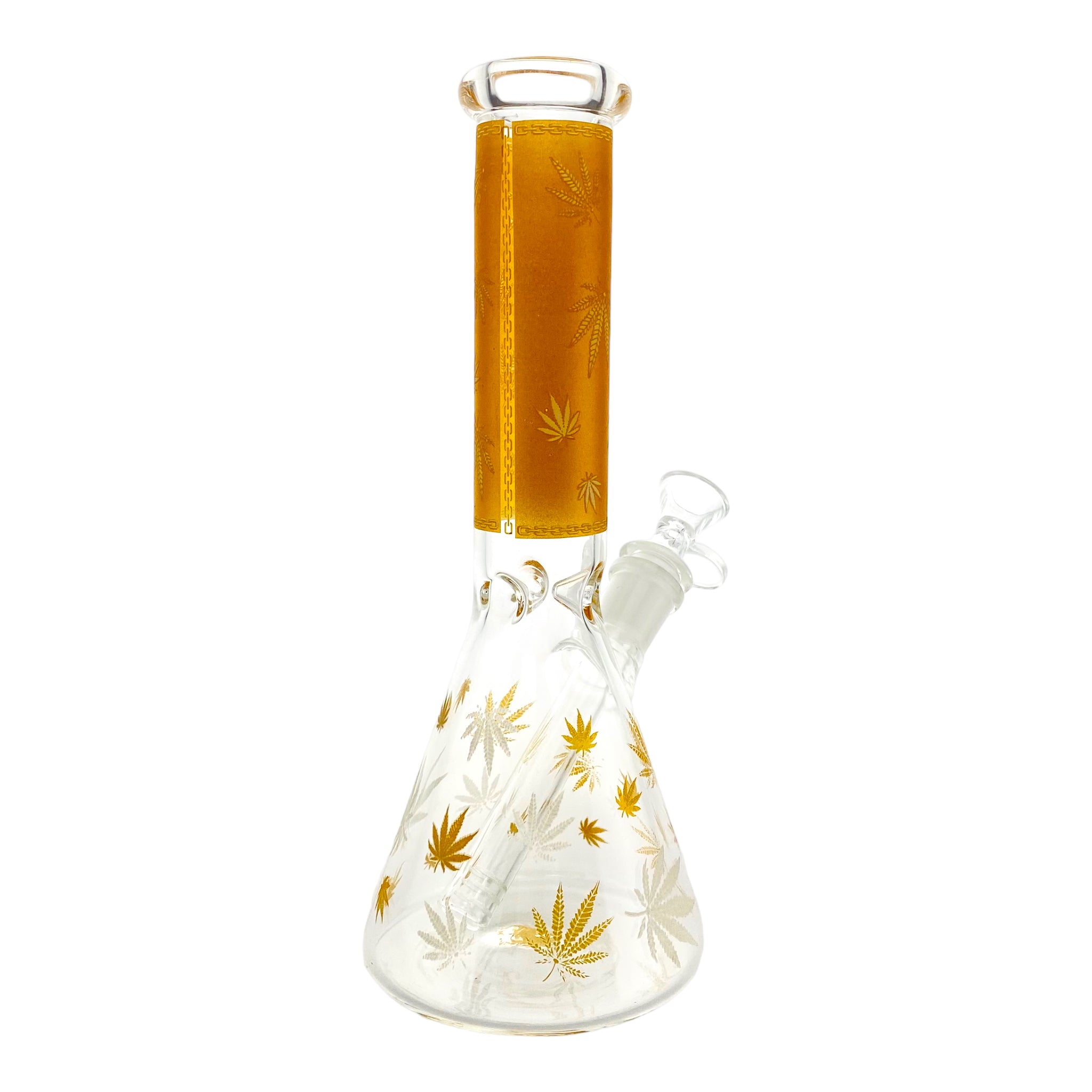 8 Inch Glass Beaker Bong With Decorative Yellow Weed Leaf Decal