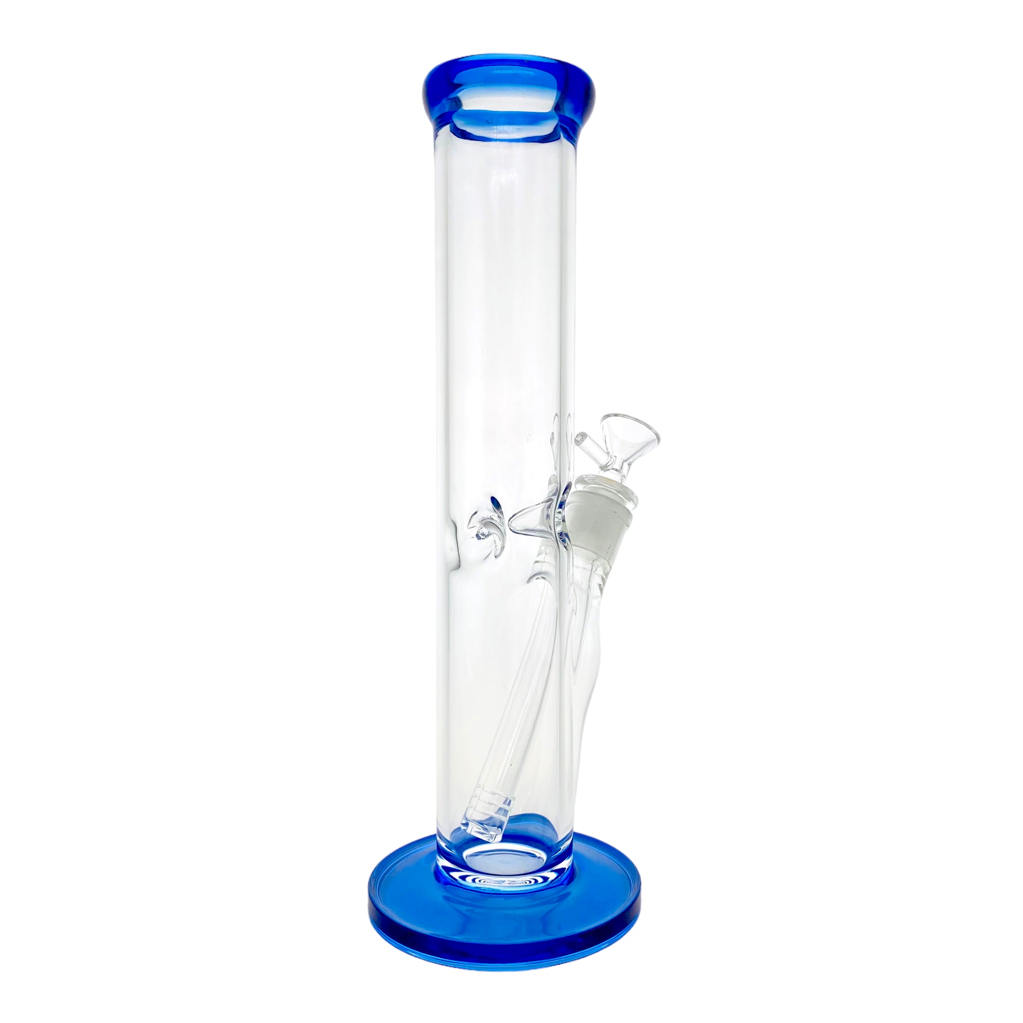 12 Inch Straight Tube Bong With Blue Mouthpiece And Base