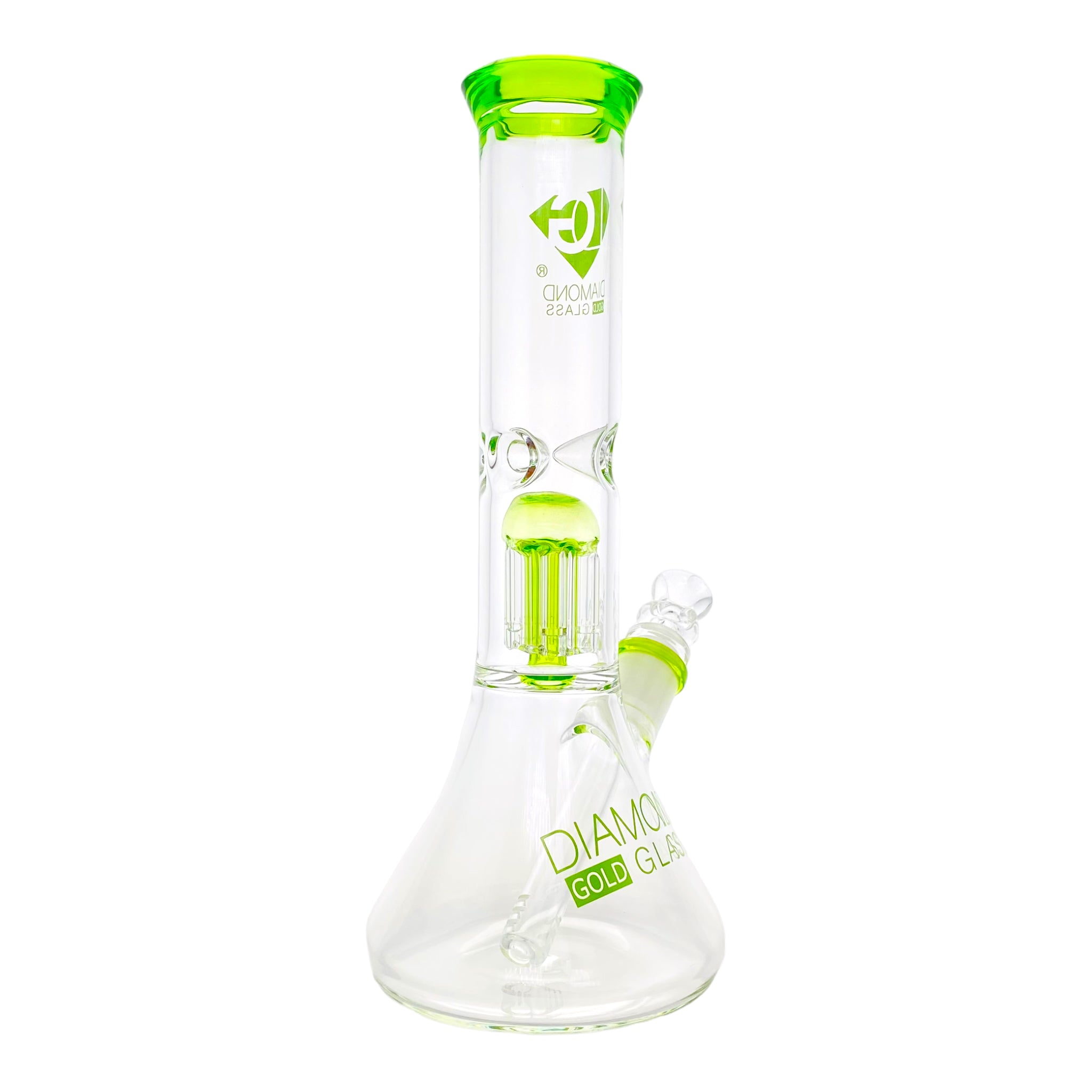 Diamond Glass Bong - 12 Inch Beaker With Tree Perc And Green Accent