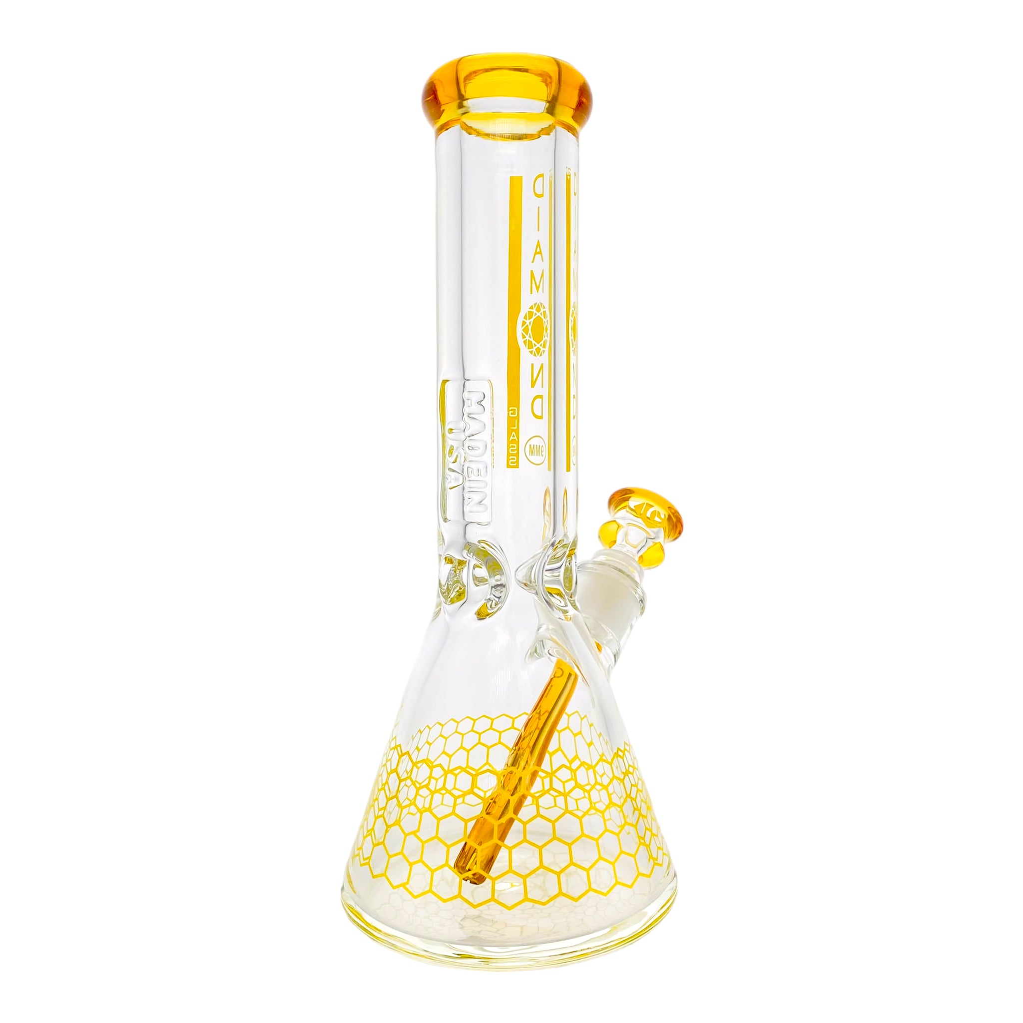 Diamond Glass - 12 Inch Beaker With Amber Yellow Honeycomb 9mm Thick