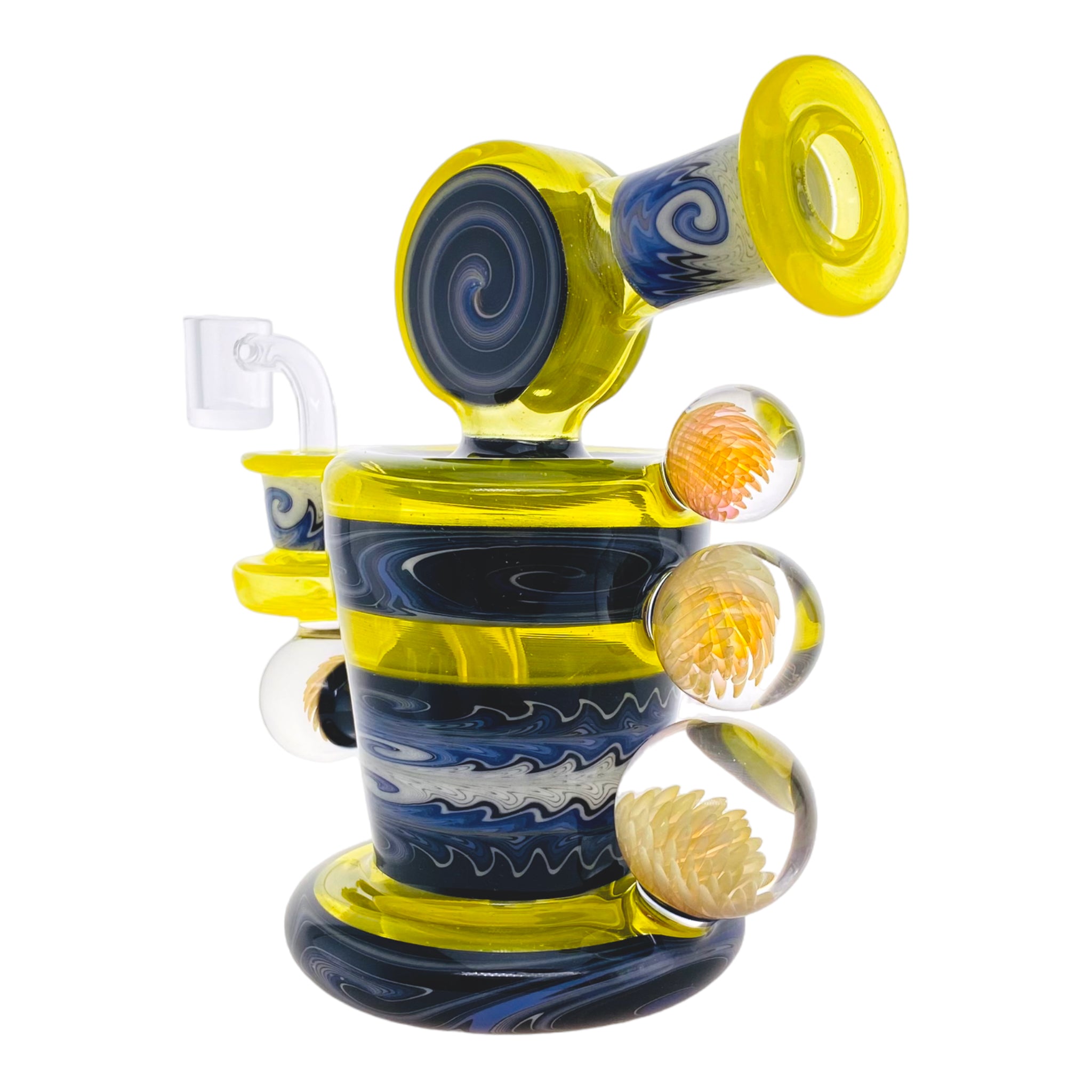 custom heady glass Christian Otis Glass - Custom Lemon Drop Yellow With Blue & White Wig Wag Dab Rig