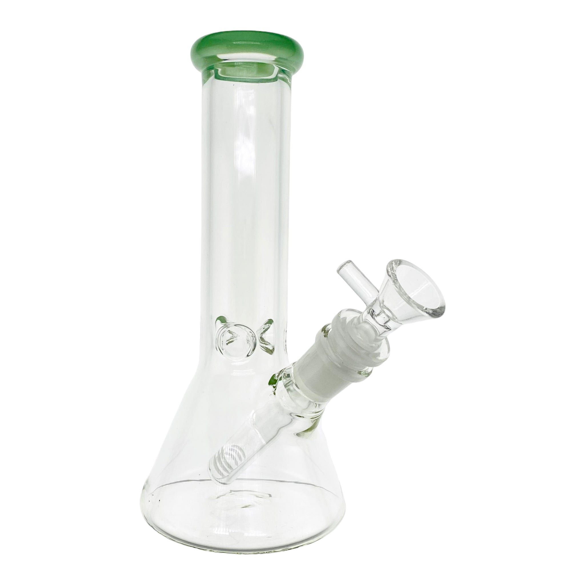 8 Inch Clear Beaker Bong With Sea Foam Green Color Lip