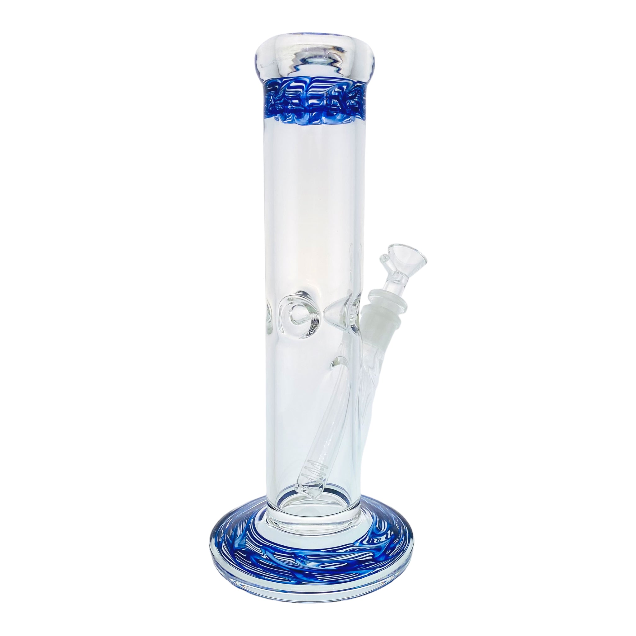 10 Inch Clear Straight Glass Bong With Blue Wrap And Rake