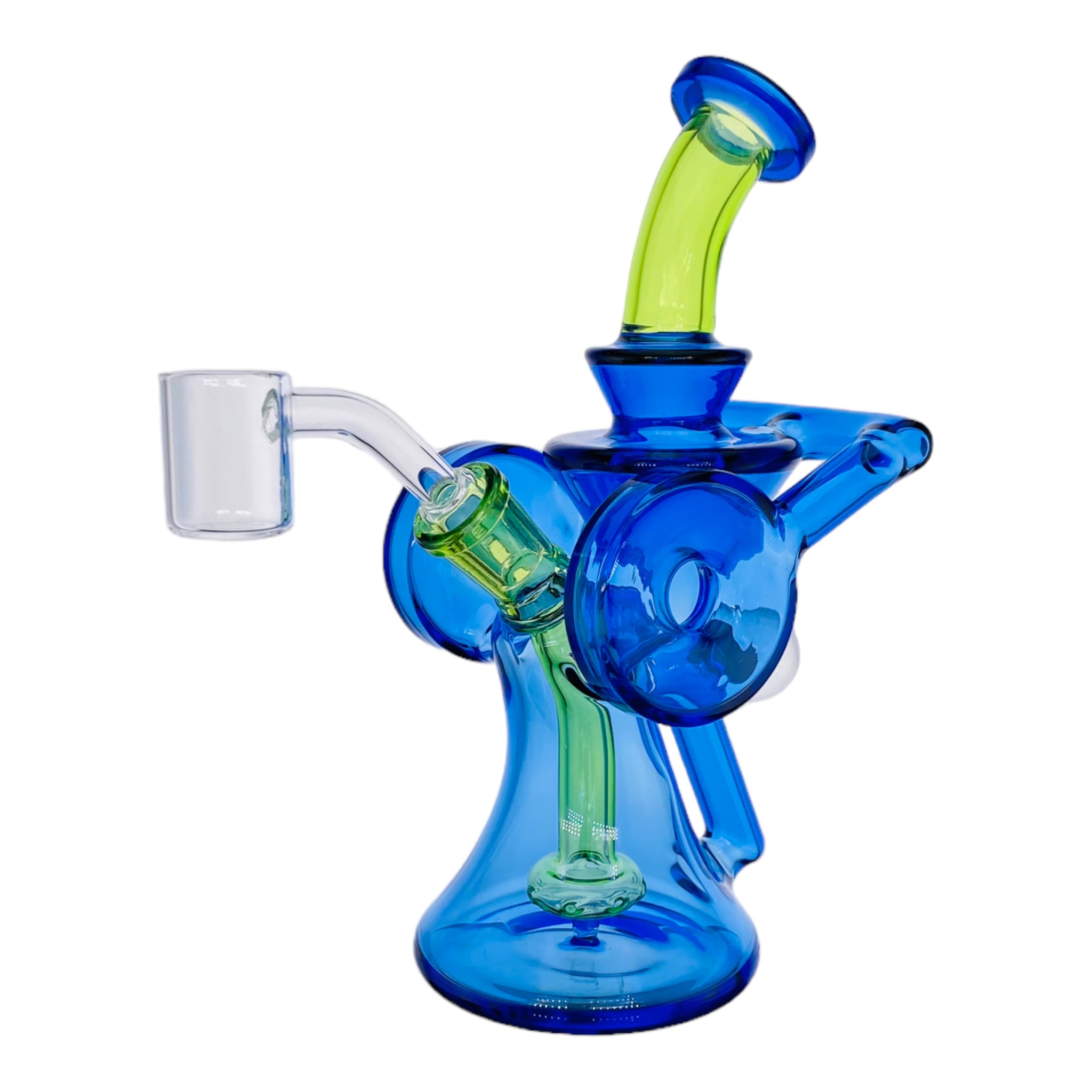 heady glass Cobalt Blue And Green Double Uptake Recycler Glass Dab Rig