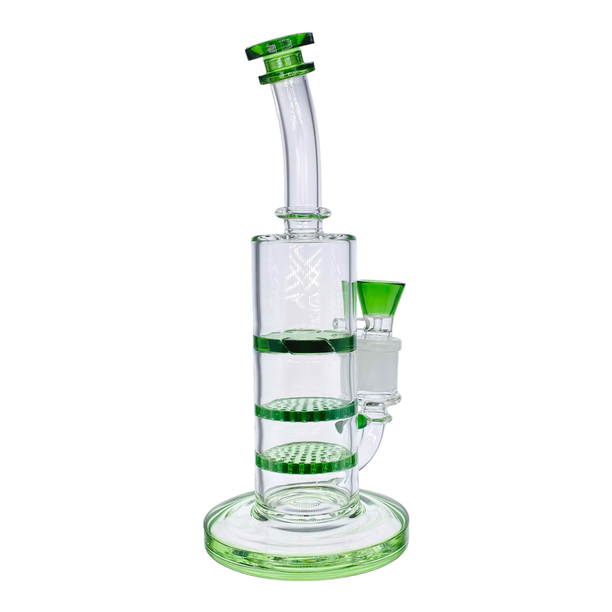 10 Inch Green Inline Bong With Double Honeycomb Percs And Smoke Turbine