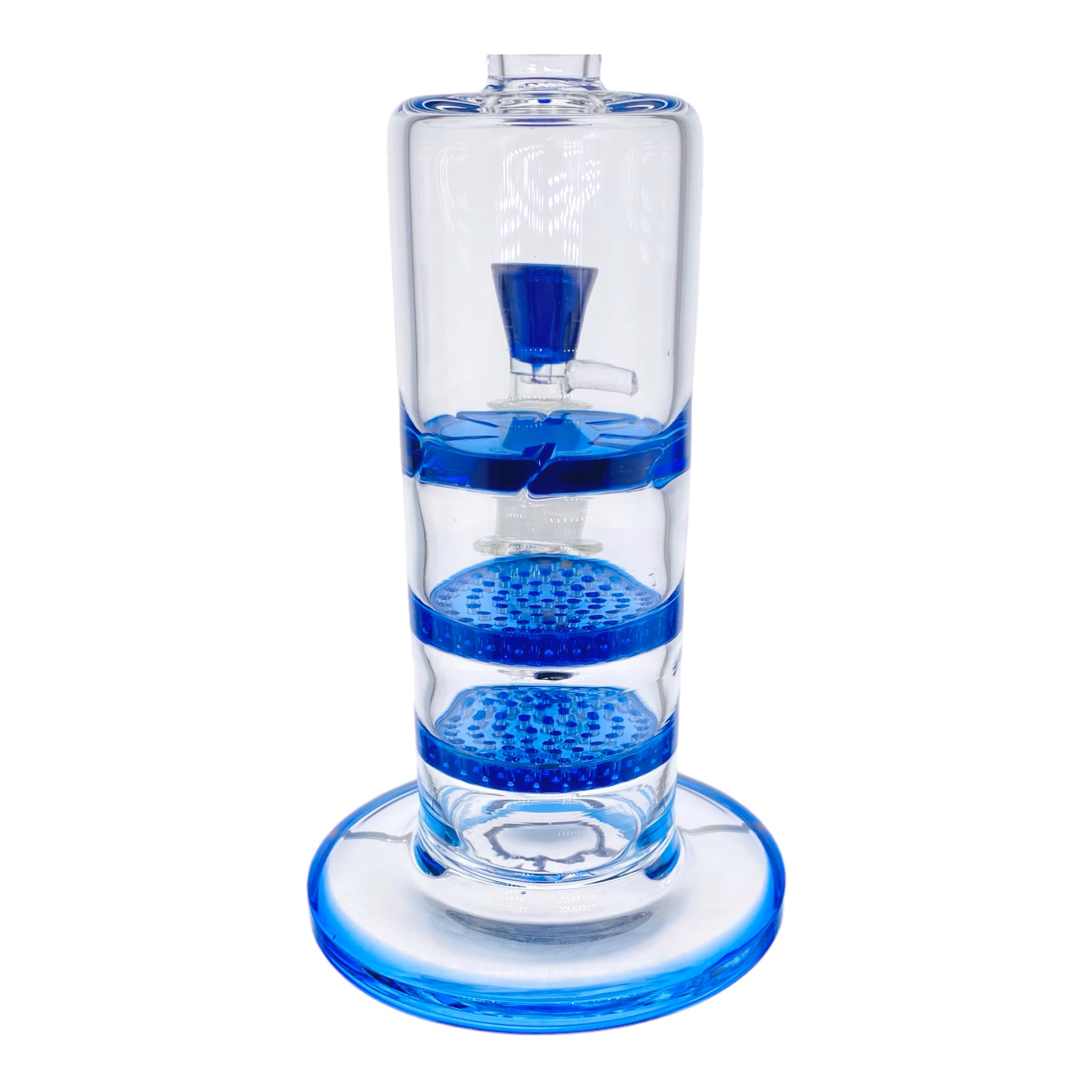 10 Inch Blue Inline Bong With Double Honeycomb Percs And Smoke Turbine