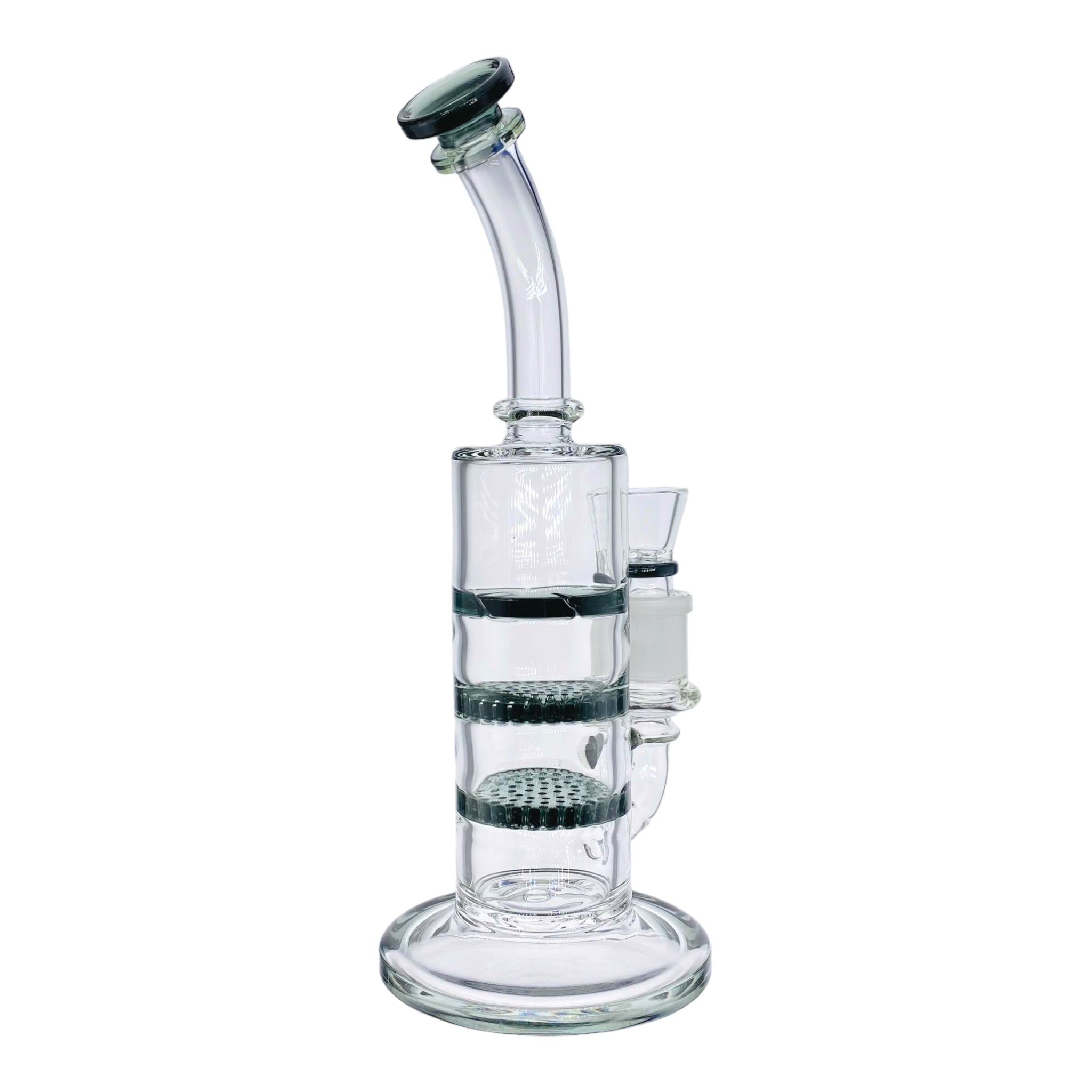 10 Inch Shadow Black Inline Bong With Double Honeycomb Percs And Smoke Turbine