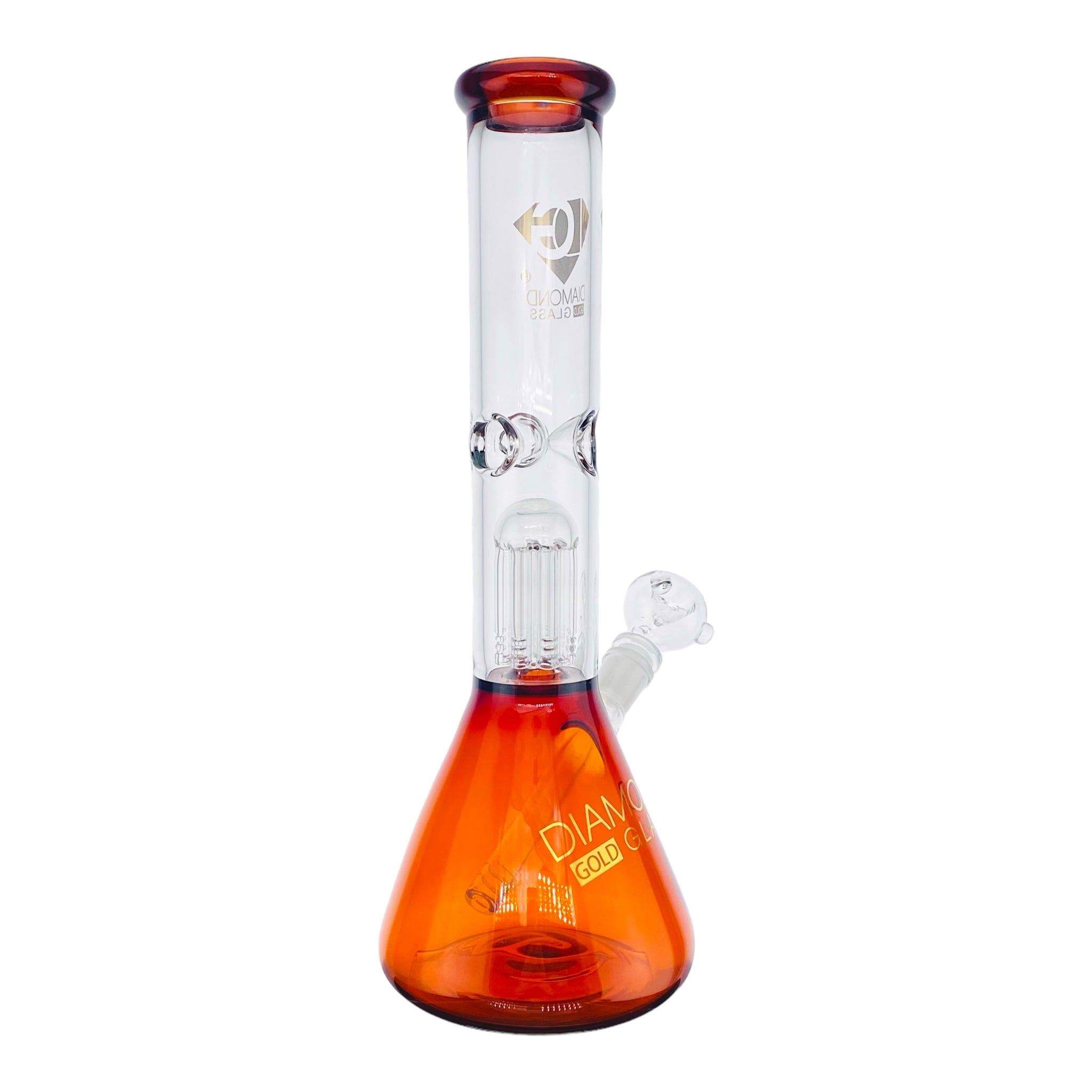 Diamond Glass Bong - Amber Brown 14 Inch Beaker Bong With Tree Perc for sale
